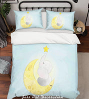 3D Blue Moon Star Elephant Quilt Cover Set Bedding Set Duvet Cover Pillowcases SF56- Jess Art Decoration