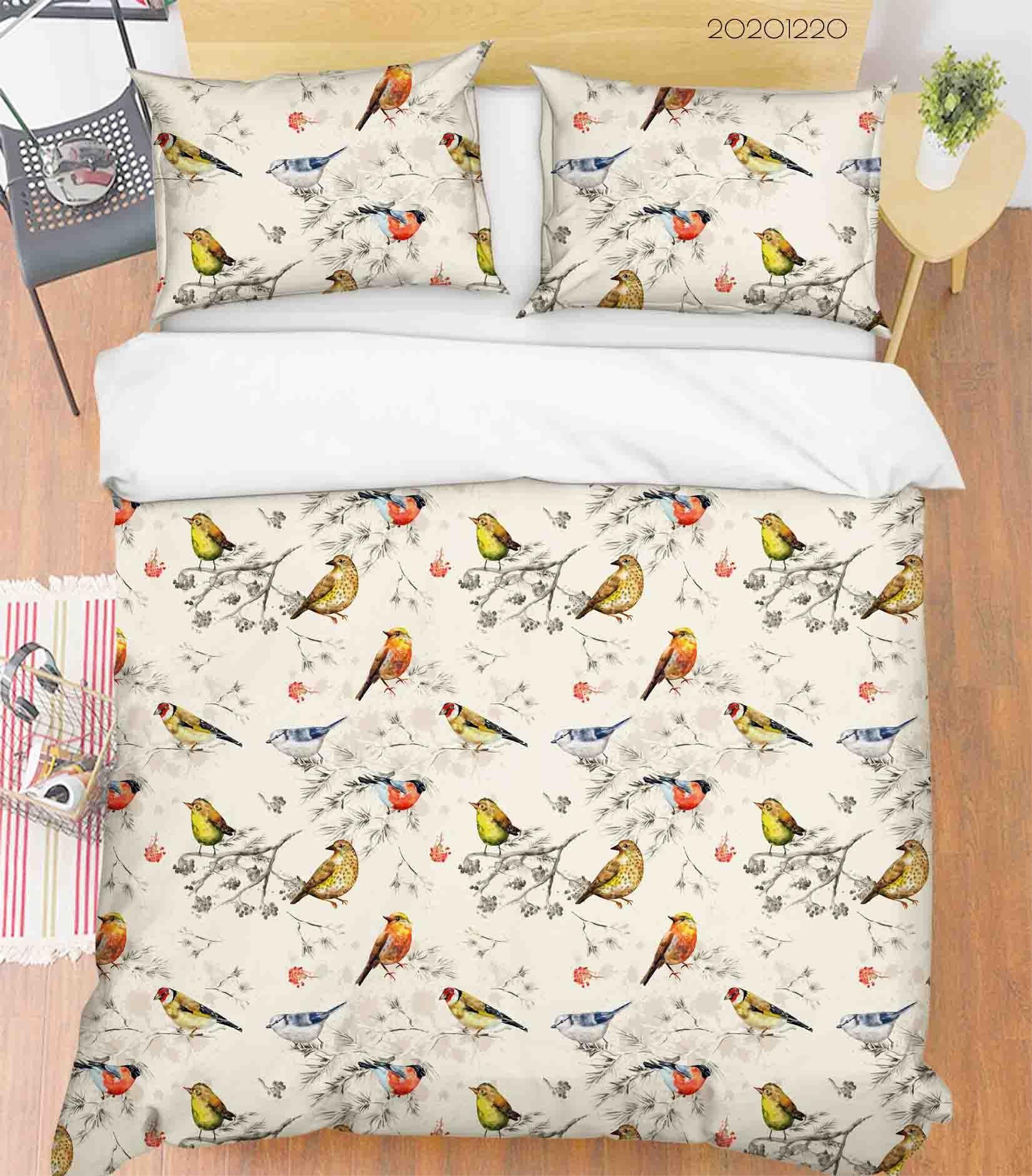 3D Hand Drawn Animal Bird Branch Quilt Cover Set Bedding Set Duvet Cover Pillowcases 63- Jess Art Decoration