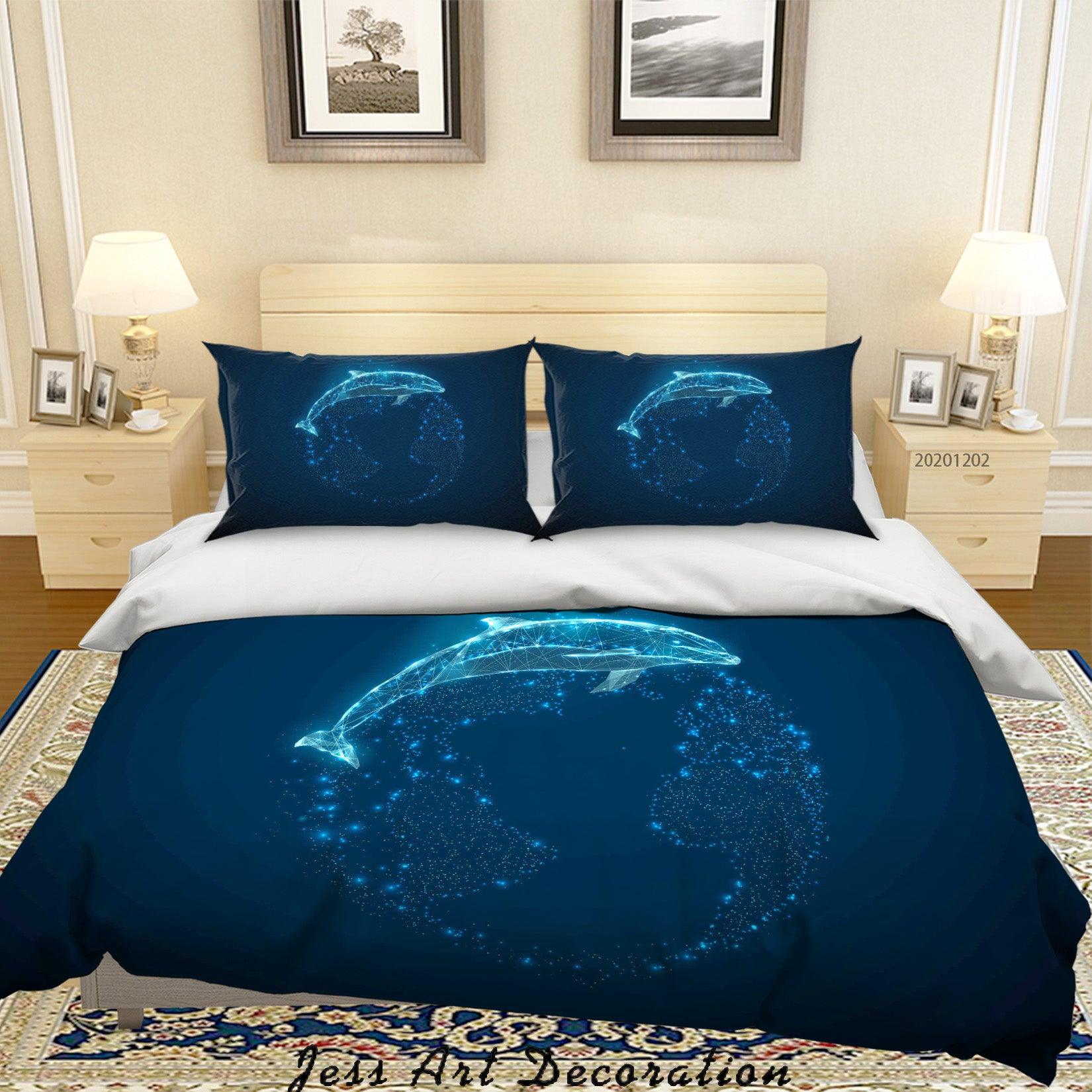 3D Abstract Blue Ocean Glowing Dolphin Quilt Cover Set Bedding Set Duvet Cover Pillowcases LXL- Jess Art Decoration