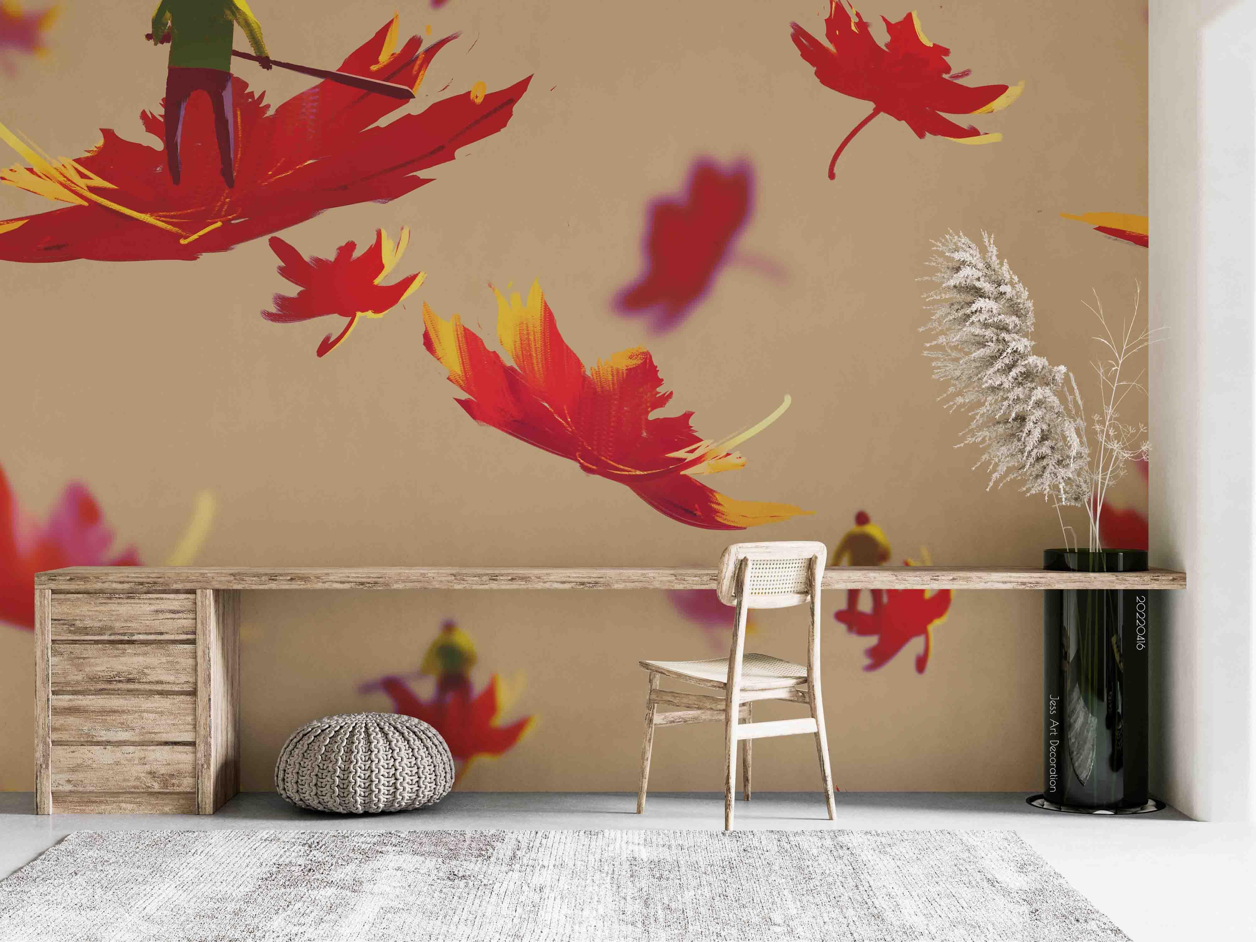 3D Maple Autumn Man Illustration Painting Wall Mural Wallpaper GD 4173- Jess Art Decoration