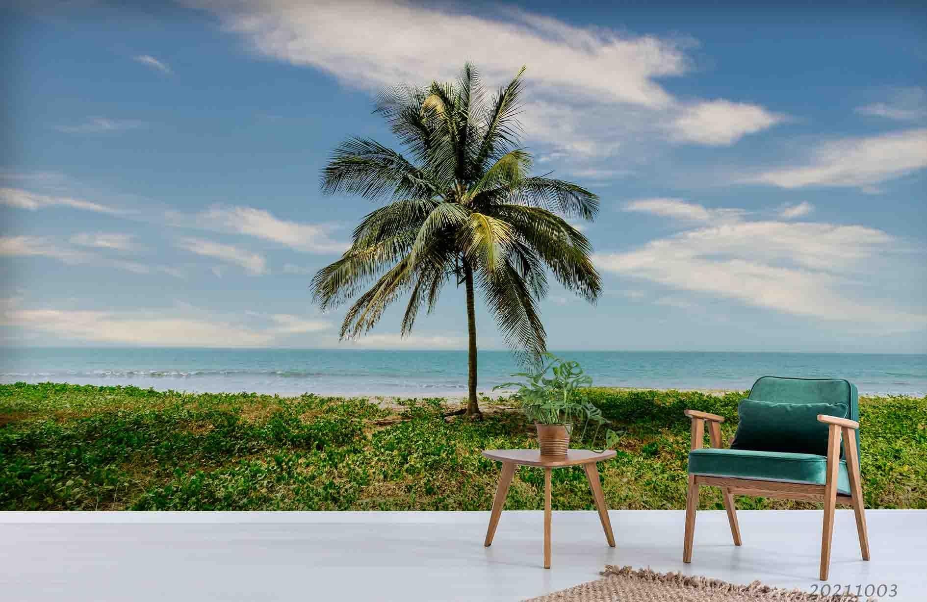 3D Sky Meadow Coconut Tree Landscape Wall Mural Wallpaper LQH 391- Jess Art Decoration