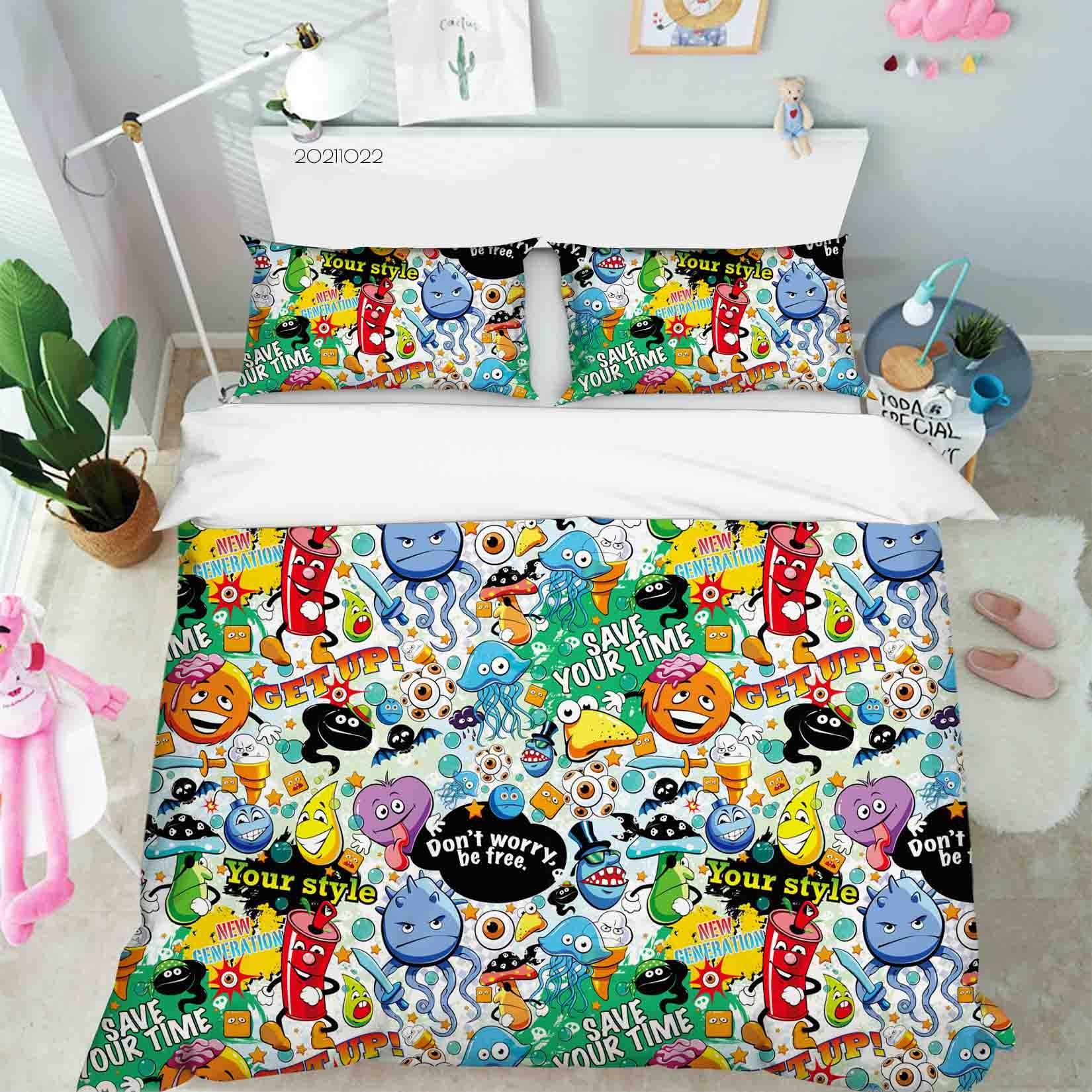 3D Abstract Color Monster Graffiti Quilt Cover Set Bedding Set Duvet Cover Pillowcases 80- Jess Art Decoration