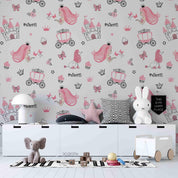 3D Hand Drawn Pink Princess Carriage Dog Wall Mural Wallpaper LQH 15- Jess Art Decoration
