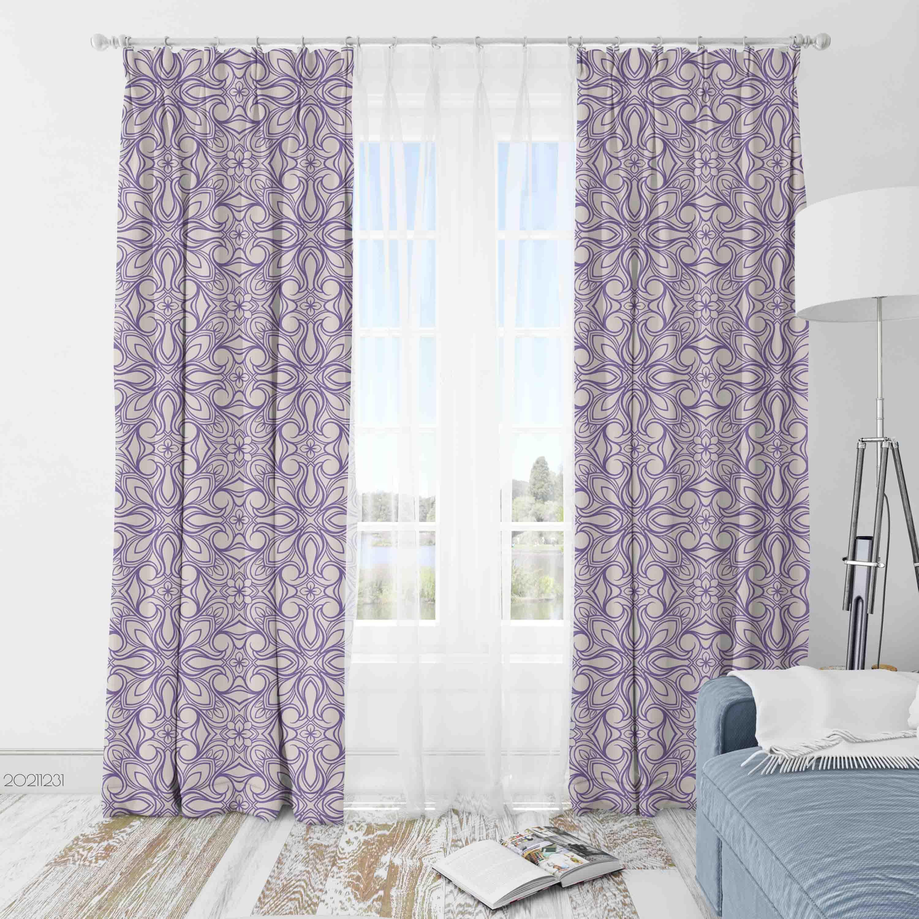3D Vintage Purple Floral Pattern Curtains and Drapes GD 46- Jess Art Decoration