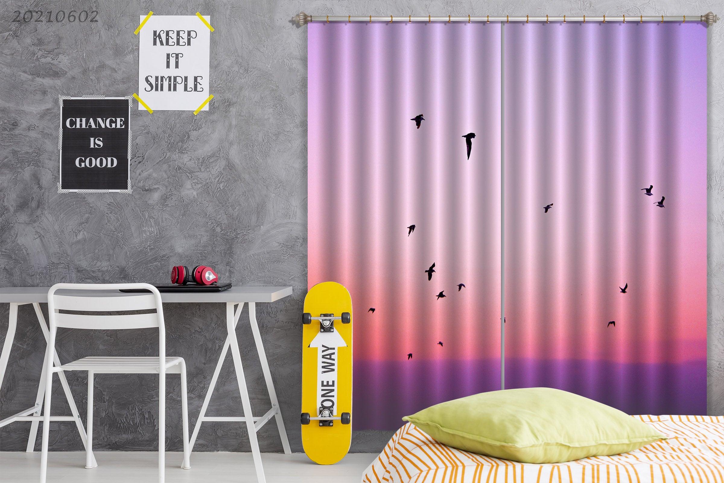 3D Abstract Bird Pink Purple Sky Background Curtains and Drapes GD 708- Jess Art Decoration