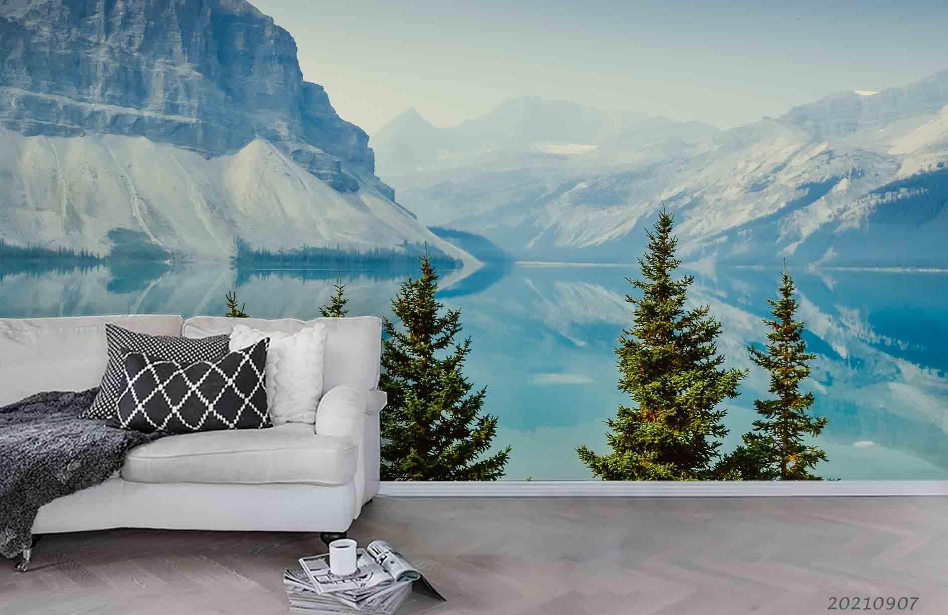3D Mountain Forest Lake Landscape Wall Mural Wallpaper LQH 98- Jess Art Decoration