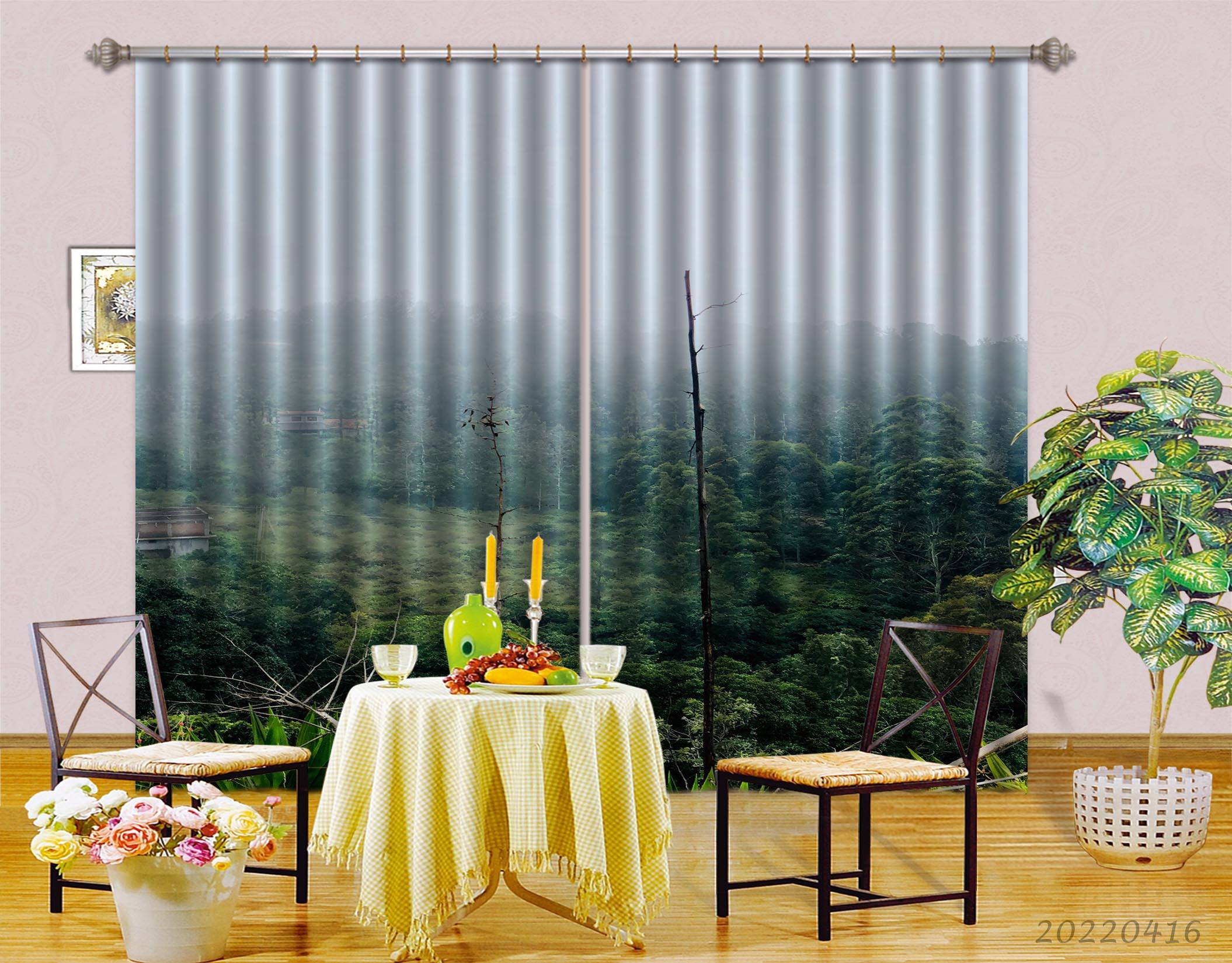 3D Countryside Mountain Green Forest Tree Curtains and Drapes GD 4369- Jess Art Decoration