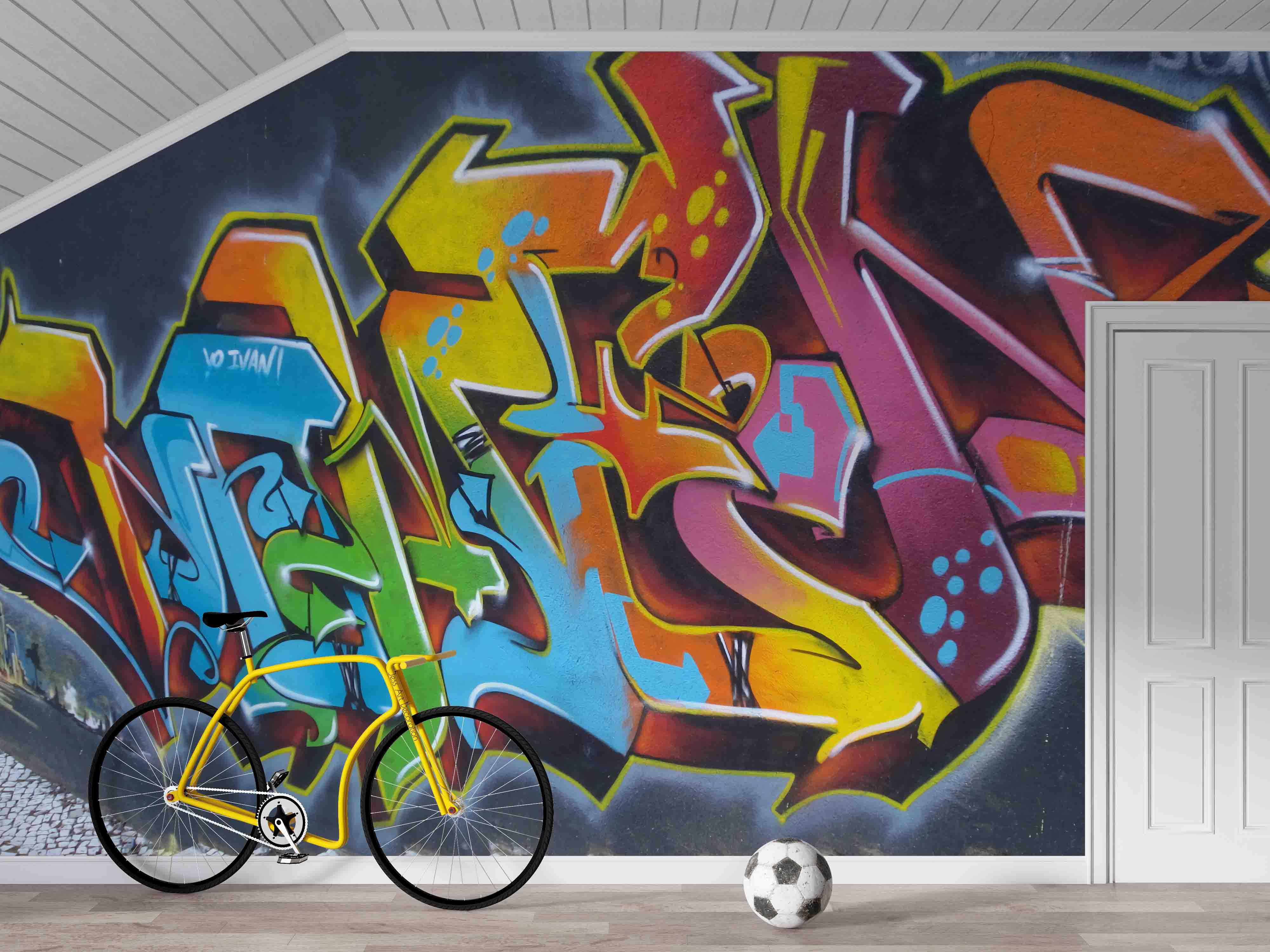 Abstract Graffiti Alphabet Wallpaper typography graffiti wall mural for teen room or studio - view 3