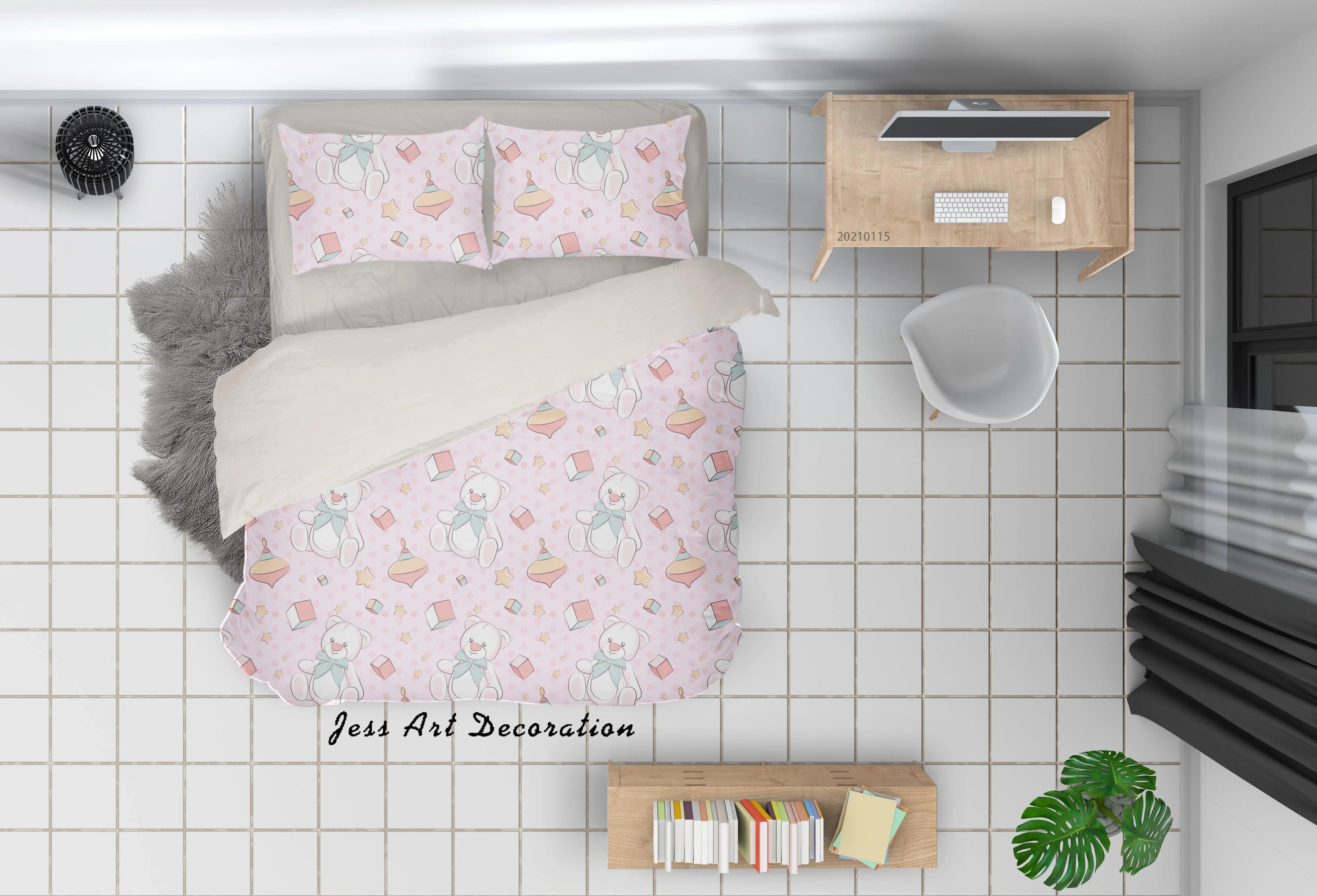 3D Hand Drawn Pink Bear Toy Quilt Cover Set Bedding Set Duvet Cover Pillowcases 9- Jess Art Decoration