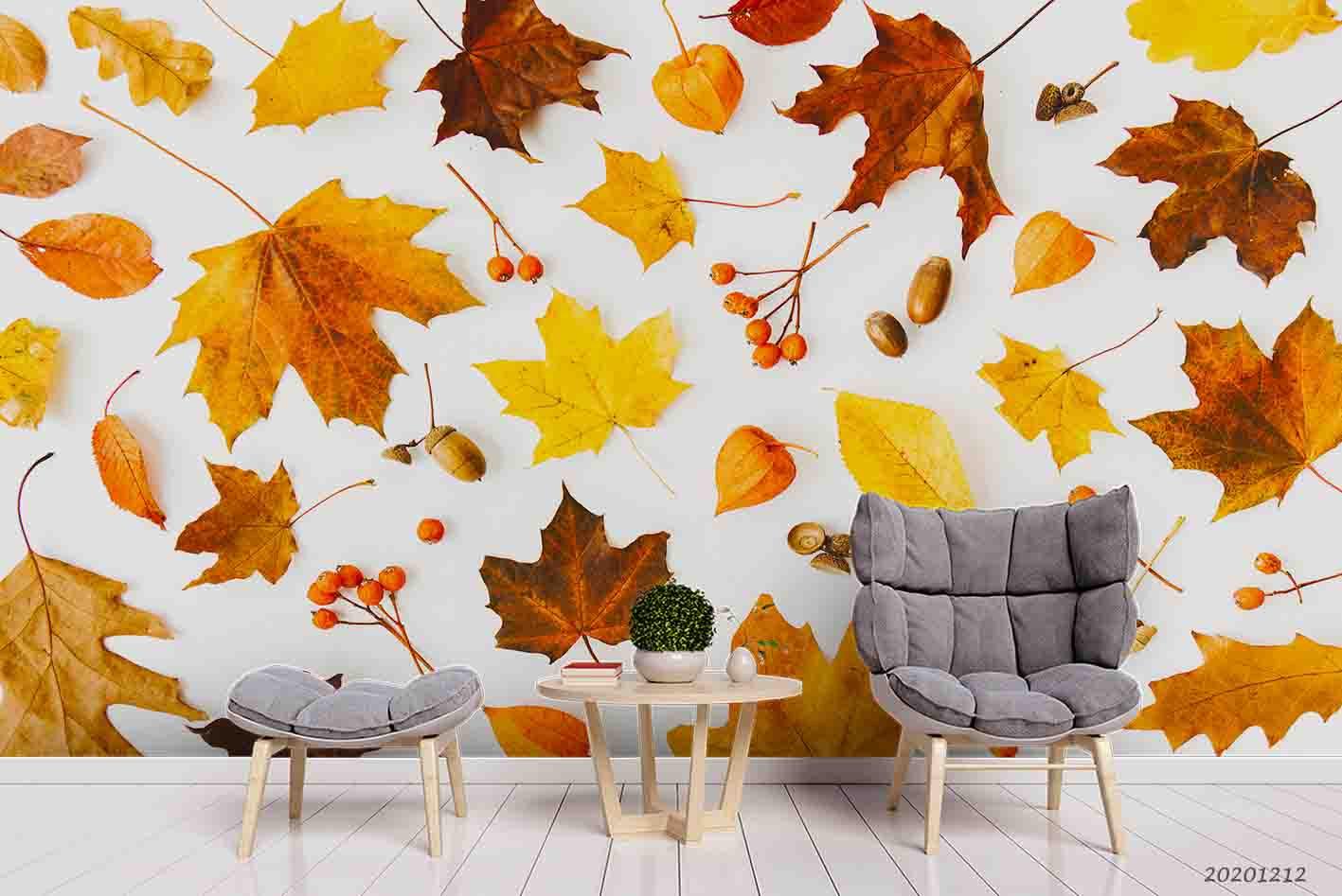3D Embossed Autumn Maple Leaves Plant Wall Mural Wallpaper LXL- Jess Art Decoration