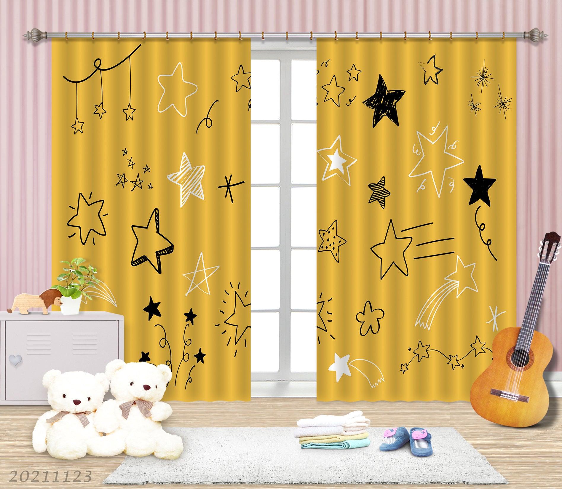 3D Yellow Star Pattern Curtains and Drapes LQH 75- Jess Art Decoration