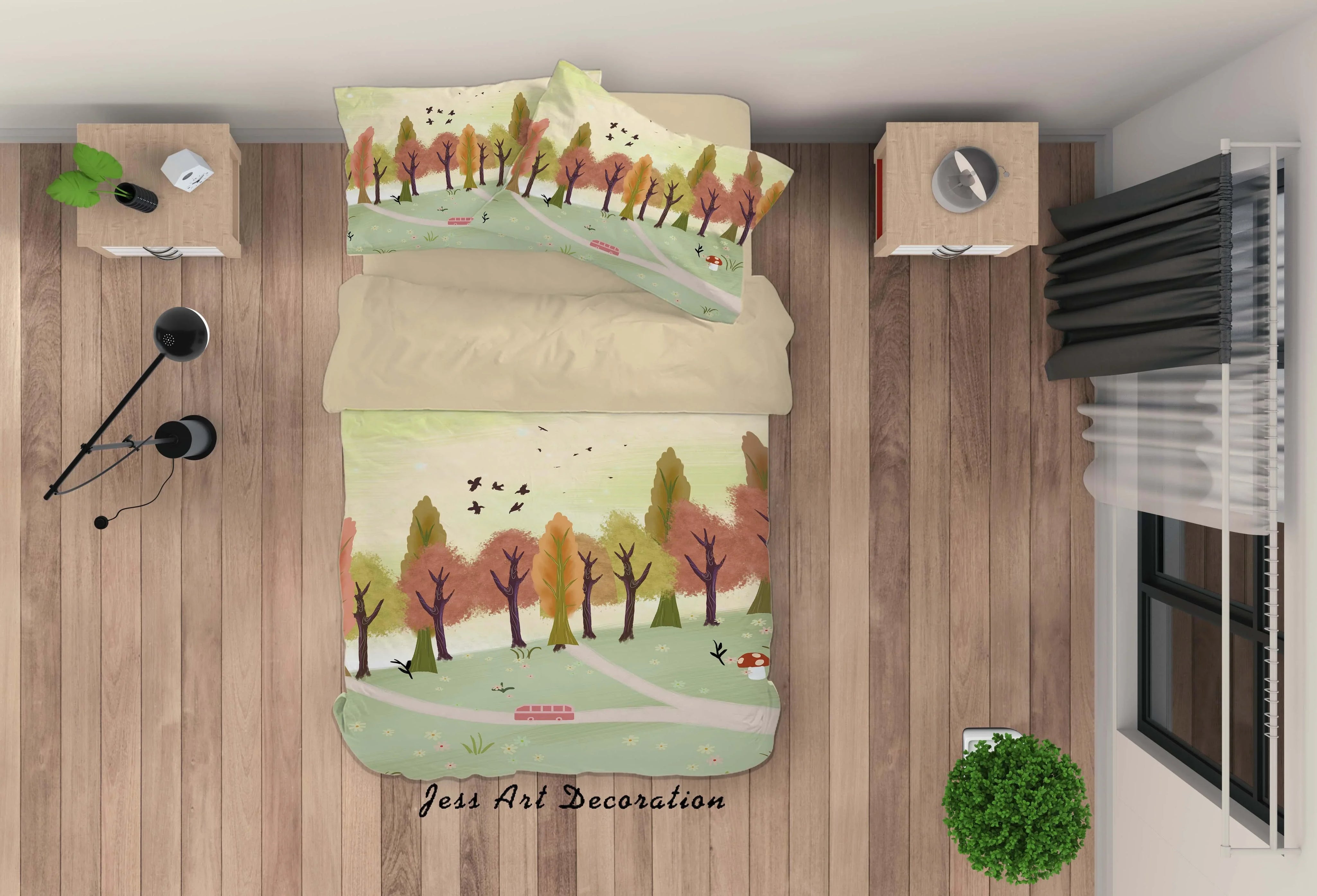 3D Cartoon Tree Road Quilt Cover Set Bedding Set Duvet Cover Pillowcases A389 LQH- Jess Art Decoration