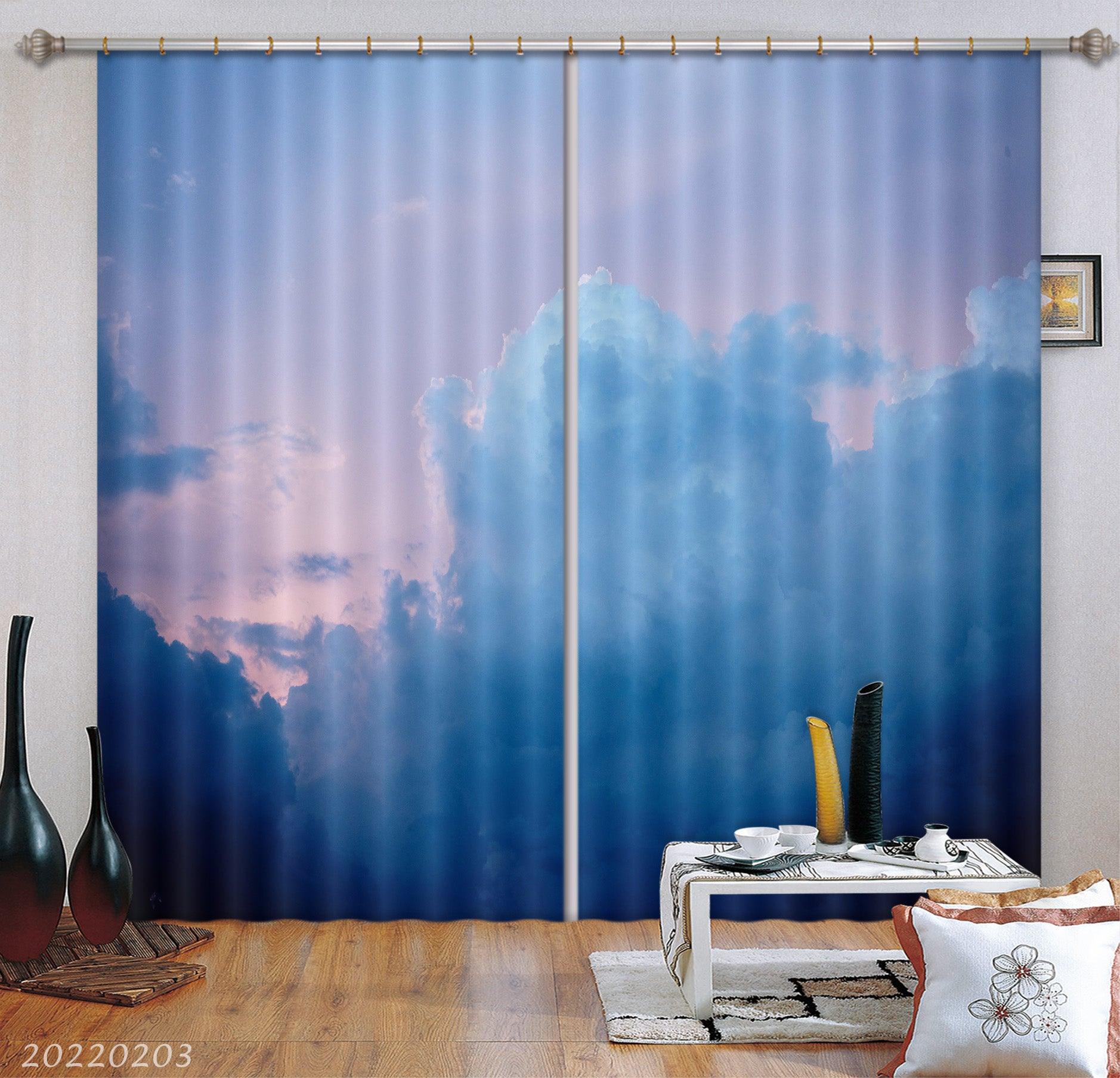 3D Abstract Blue Cloud Pattern Curtains and Drapes GD 1051- Jess Art Decoration