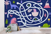 3D Cartoon Colorful Dinosaur Animal White Line Plant Pattern Wall Mural Wallpaper LXL- Jess Art Decoration