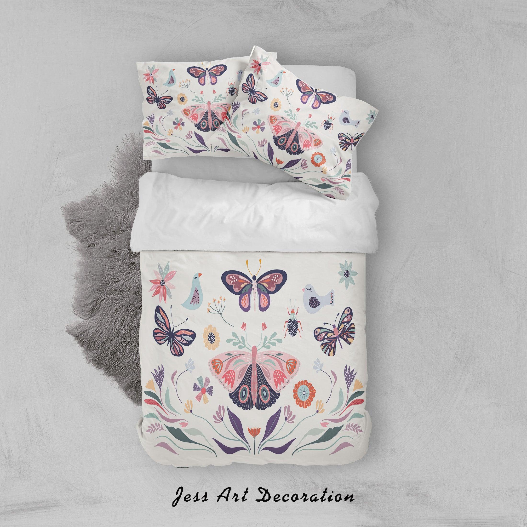 3D White Butterfly Floral Bird Quilt Cover Set Bedding Set Duvet Cover Pillowcases SF17- Jess Art Decoration
