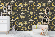 3D Cartoon Sun Moon Star Cloud Wall Mural Wallpaper LQH 103- Jess Art Decoration