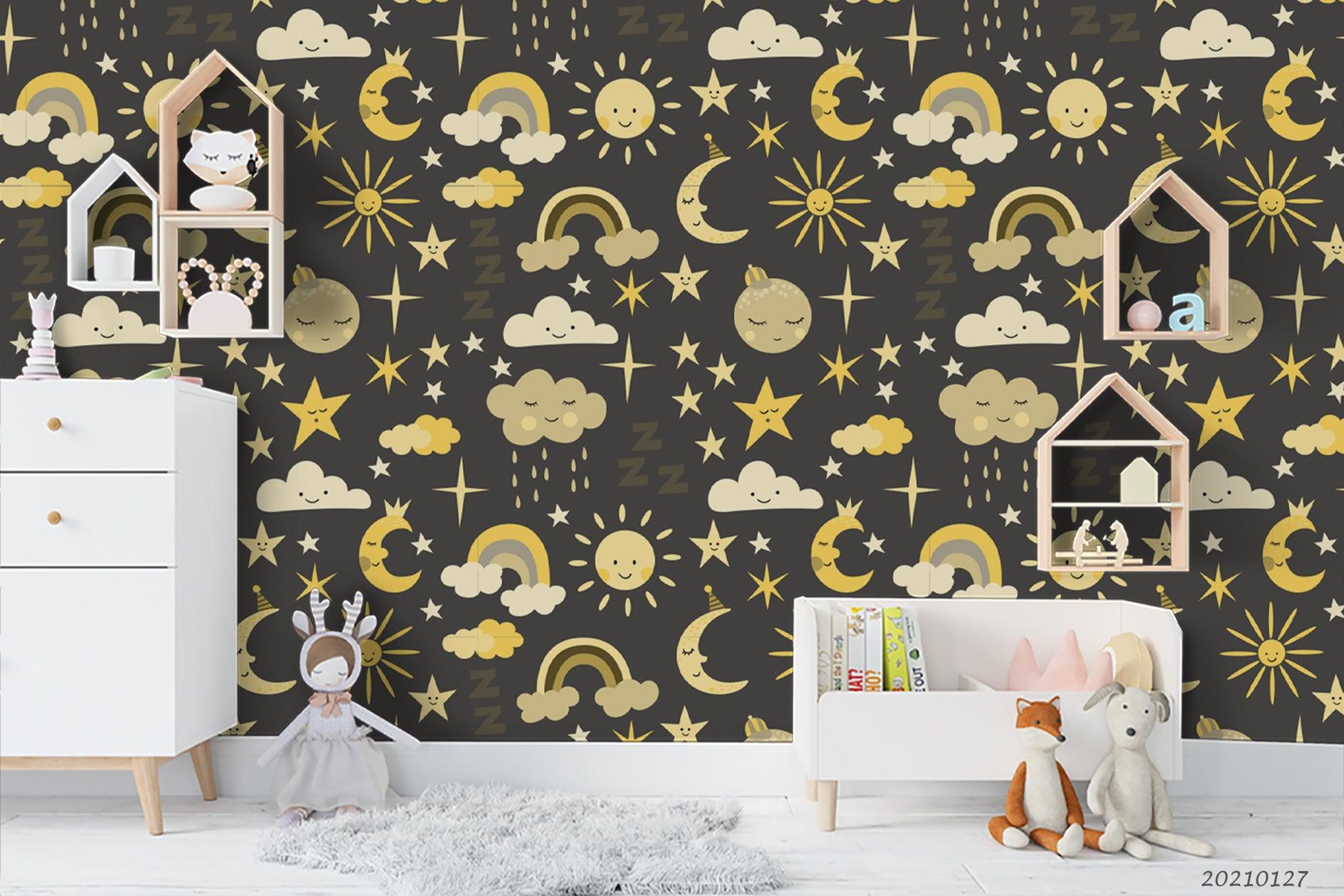 3D Cartoon Sun Moon Star Cloud Wall Mural Wallpaper LQH 103- Jess Art Decoration