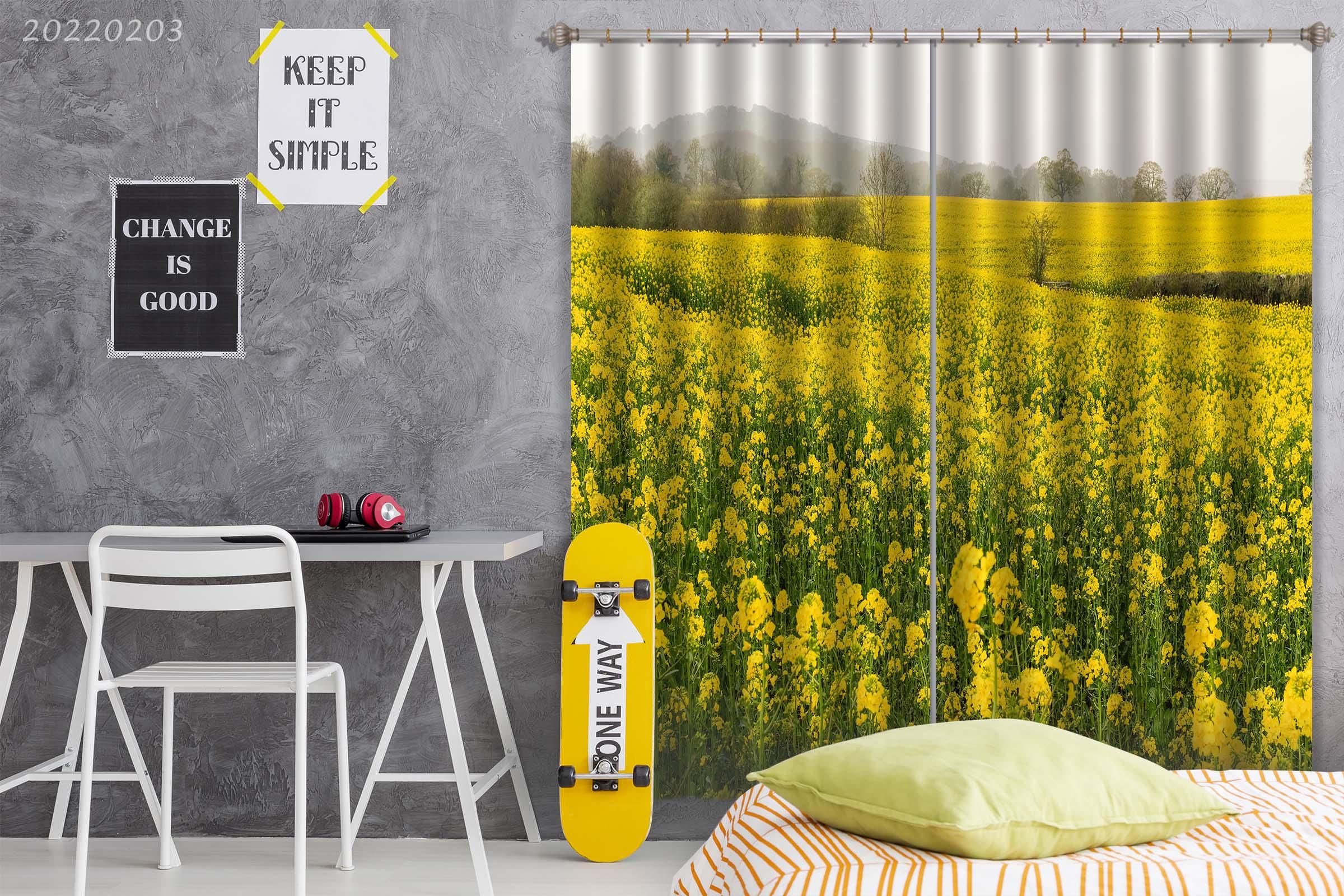 3D Yellow Canola Flower Field Curtains and Drapes GD 1140- Jess Art Decoration