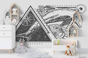 3D Hand Drawn Dolphin Tattoo Art Style Triangle Frame Wall Mural Wallpaper LXL- Jess Art Decoration