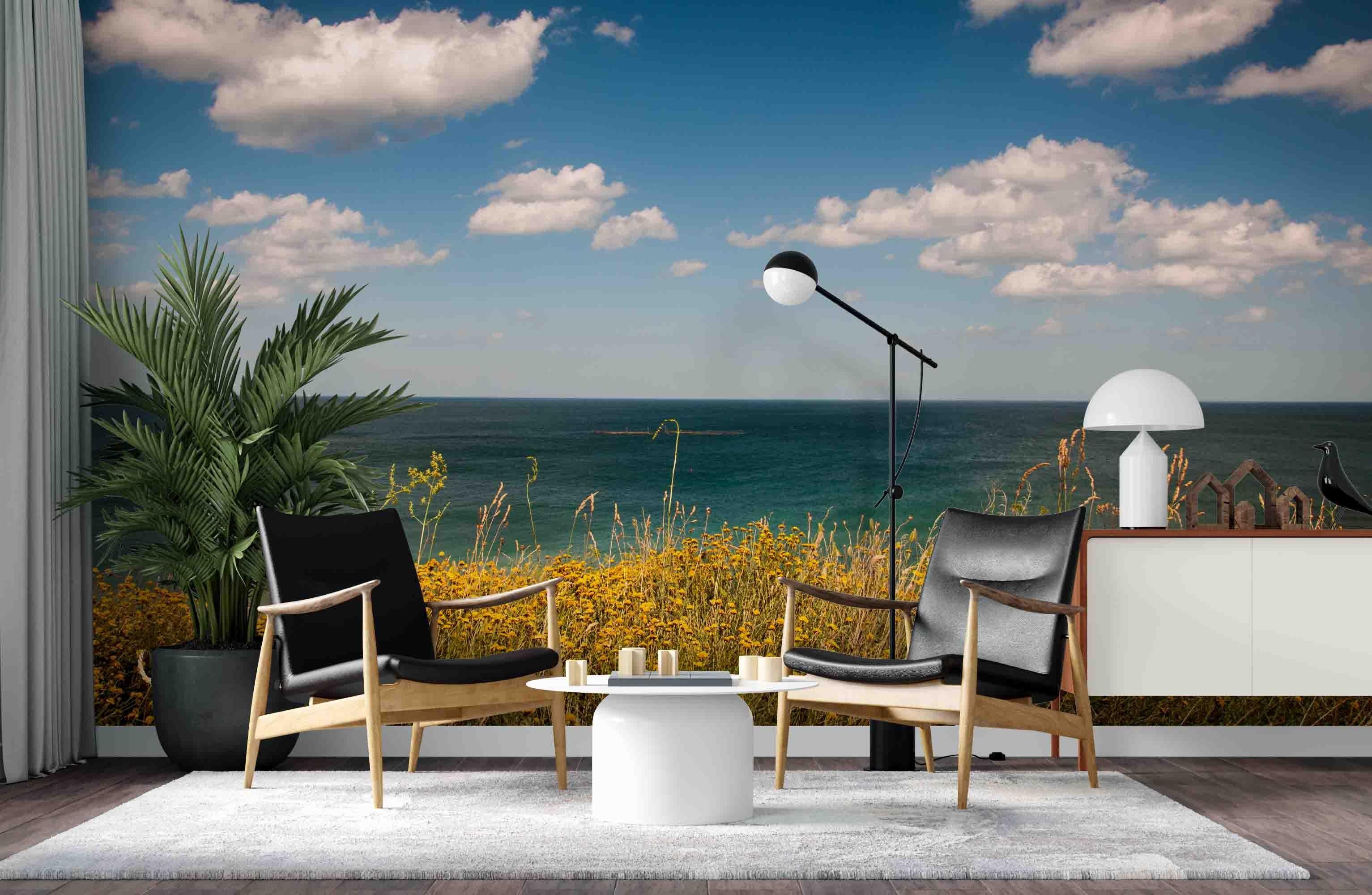 3D Sky Sea Wildflowers Wall Mural Wallpaper SF50- Jess Art Decoration