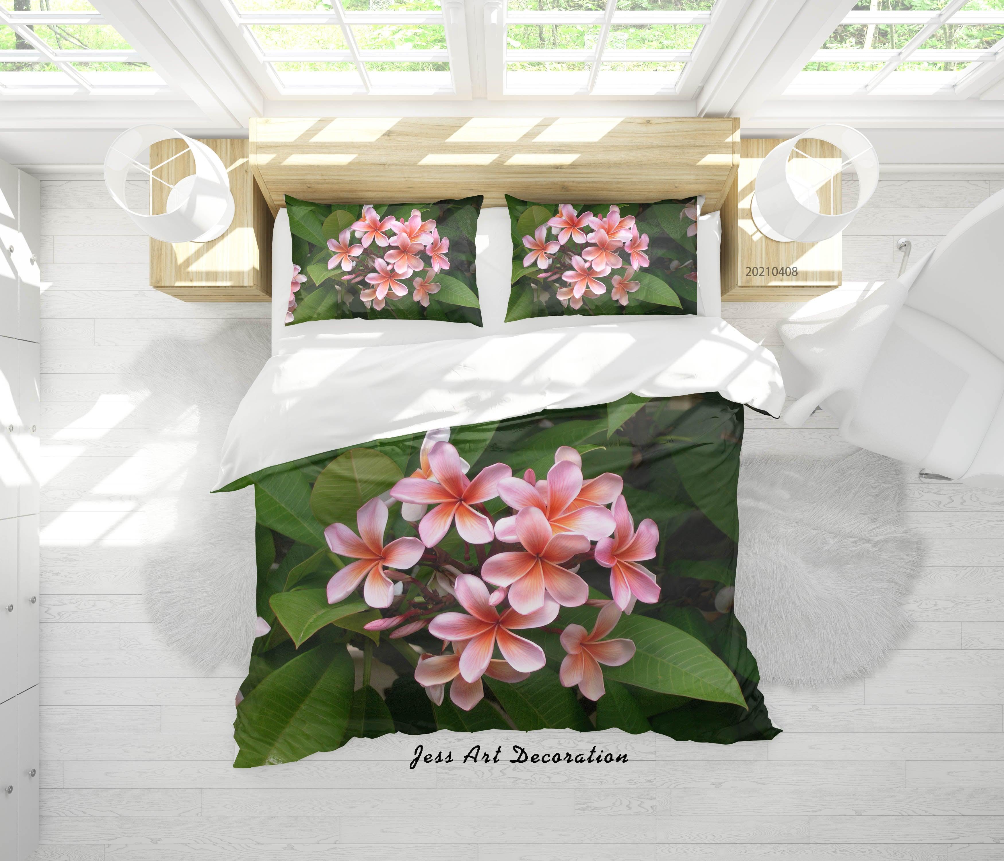 3D Pink Frangipani Floral Quilt Cover Set Bedding Set Duvet Cover Pillowcases 232- Jess Art Decoration