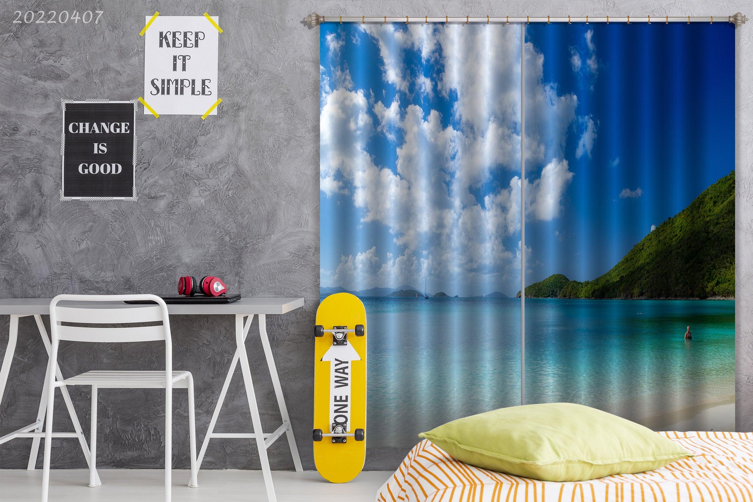3D Landscape Ocean Beach Mountain Sky Curtains and Drapes GD 3568- Jess Art Decoration