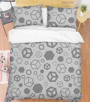 3D Abstract Grey Geometric Pattern Quilt Cover Set Bedding Set Duvet Cover Pillowcases LQH 2- Jess Art Decoration