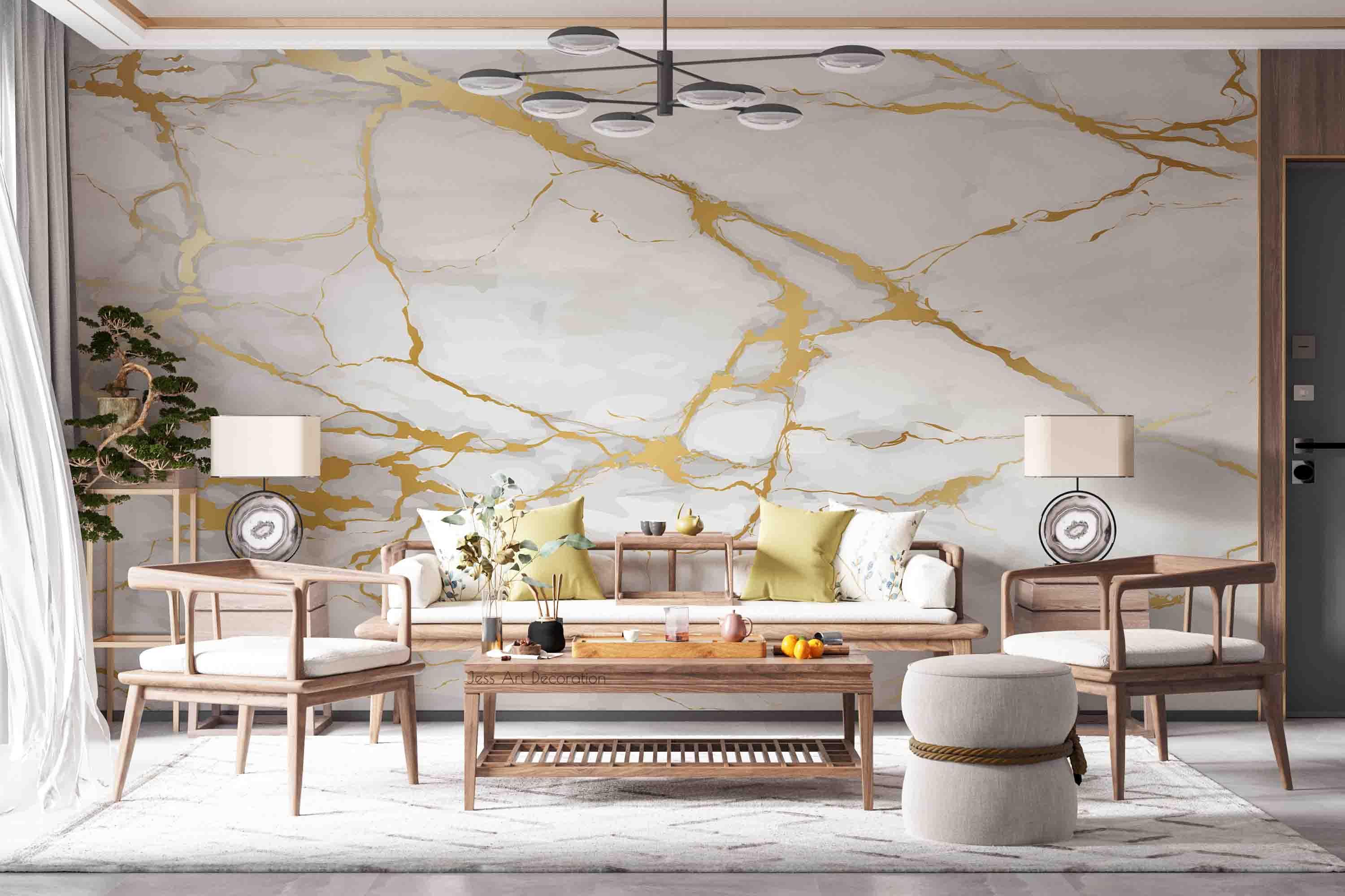 3D Jazz White Gilt Marble Texture Wall Mural Wallpaper GD 2804- Jess Art Decoration