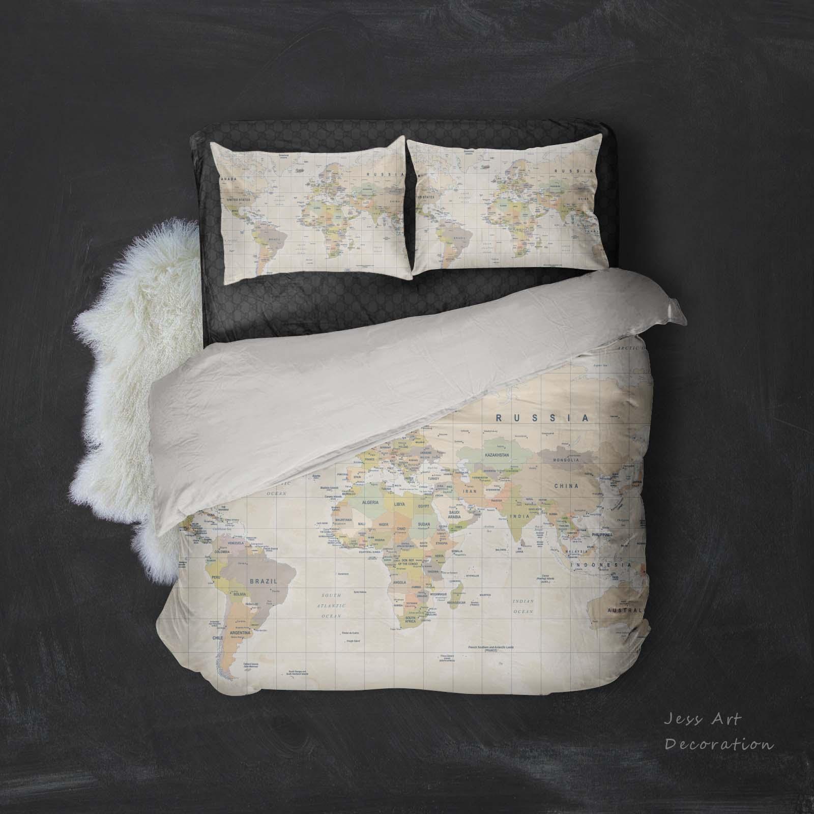 3D Retro World Map Quilt Cover Set Bedding Set Pillowcases 73- Jess Art Decoration