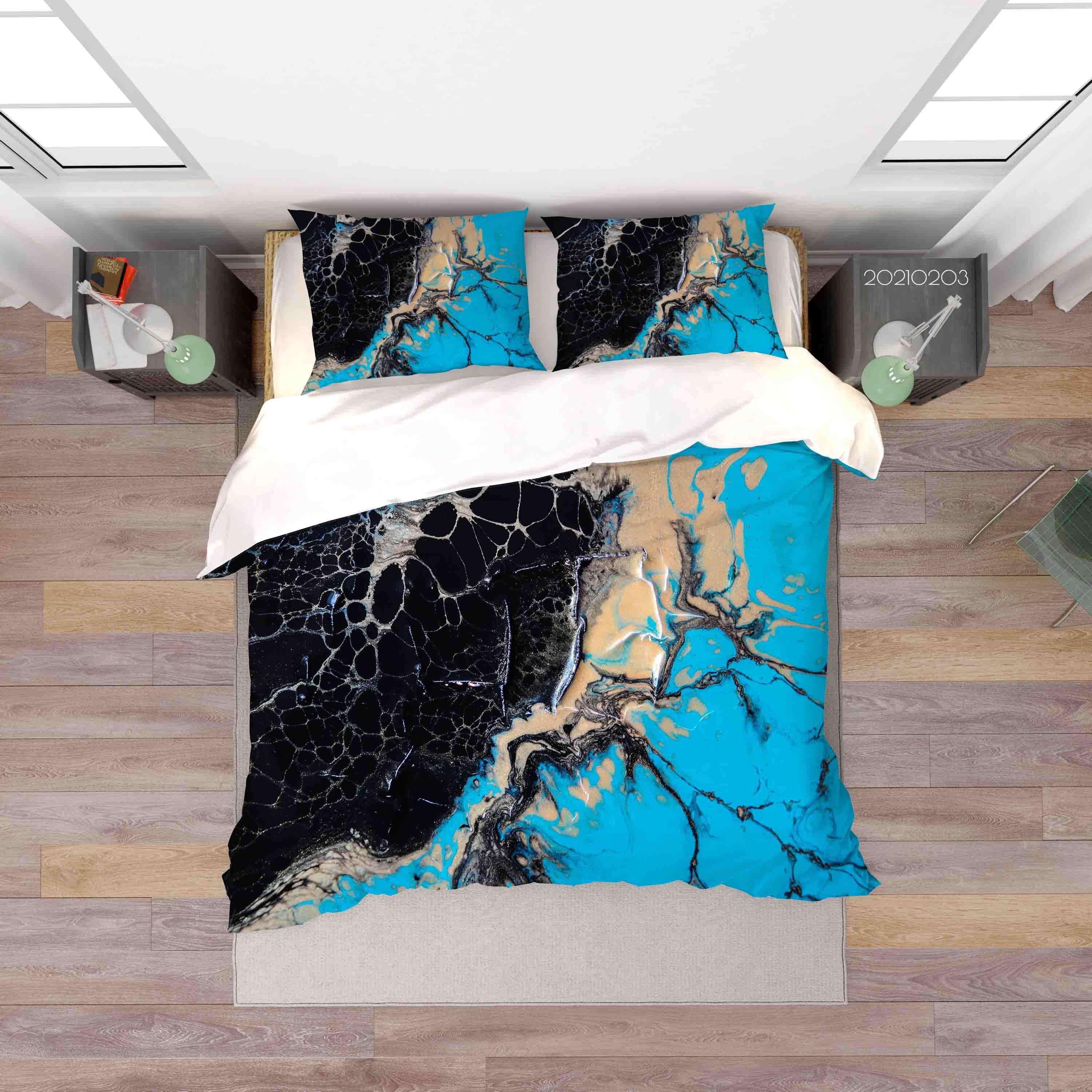 3D Abstract Black Blue Marble Texture Quilt Cover Set Bedding Set Duvet Cover Pillowcases 66- Jess Art Decoration