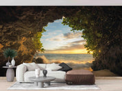 3D Cave Sunset Nature cave sunset coastal landscape wall mural wallpaper for bedroom - view 3