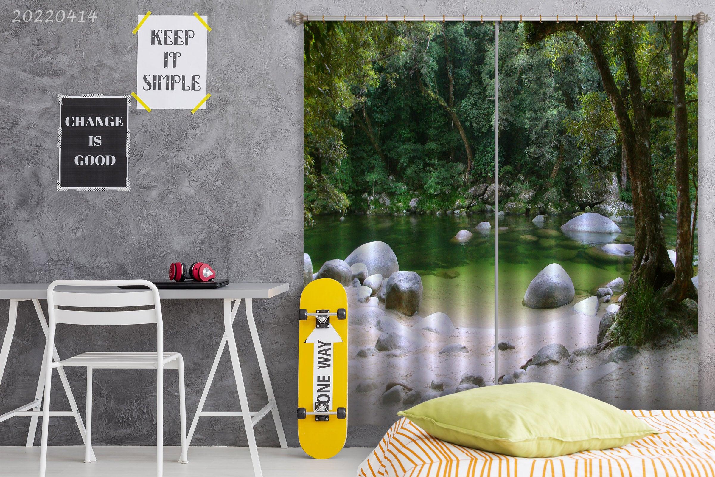 3D Landscape Nature Forest Outdoor Rocks River Curtains and Drapes GD 4086- Jess Art Decoration