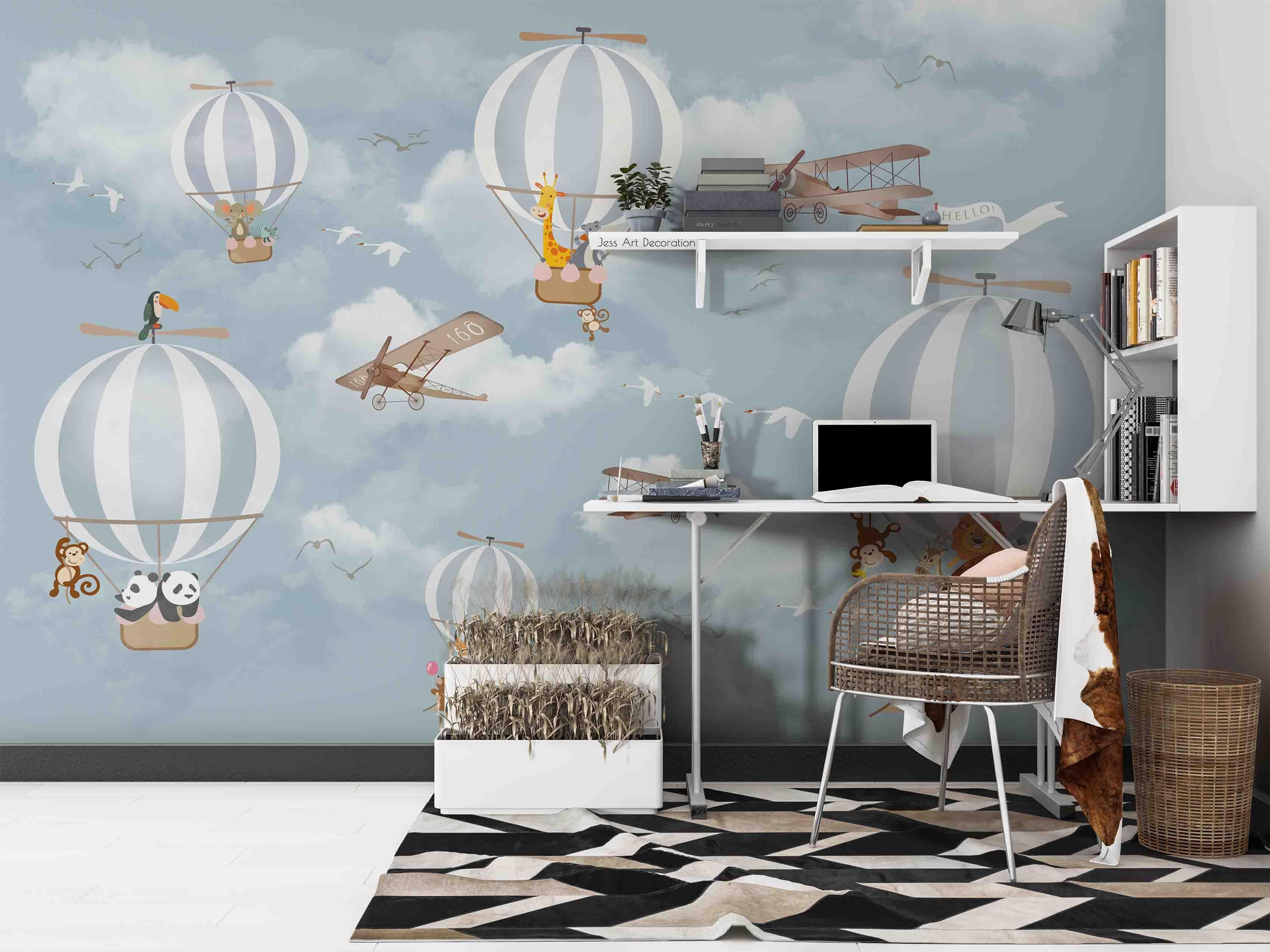 3D Hot Air Balloon Retro Airplane Animal Wall Mural Wallpaper GD 2817- Jess Art Decoration
