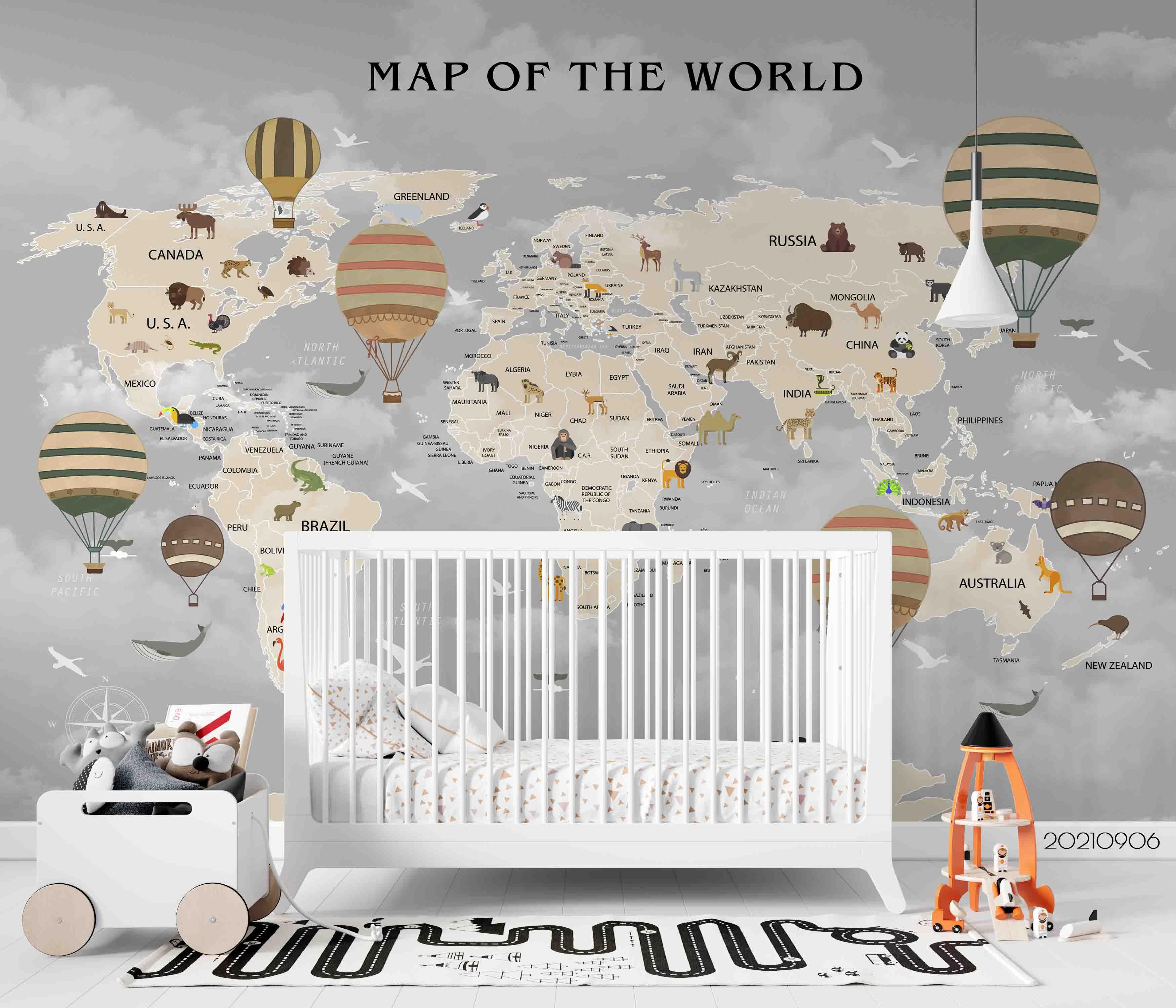 3D World Map Hot Air Balloon Wall Mural Wallpaper LQH 506- Jess Art Decoration
