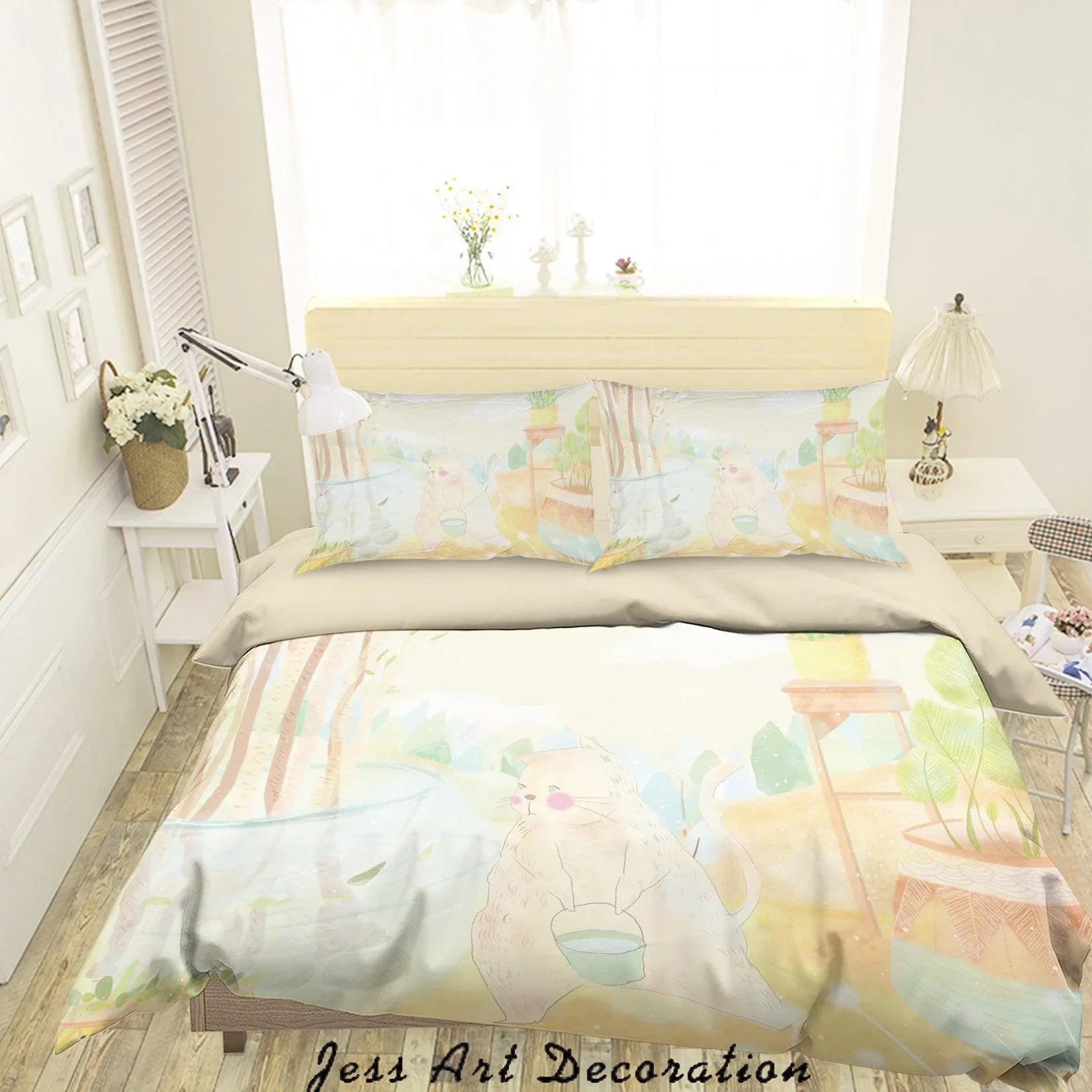 3D Cartoon Cat River Tree Quilt Cover Set Bedding Set Duvet Cover Pillowcases A579 LQH- Jess Art Decoration