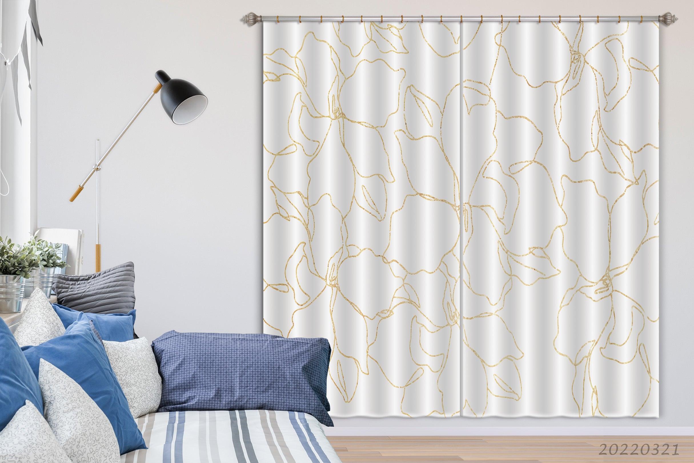 3D Abstract Beautiful Golden Lines Floral Curtains and Drapes GD 3126- Jess Art Decoration