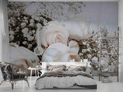 3D White Rose Floral Wall Mural Wallpaper LQH 330- Jess Art Decoration