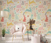 3D Hand Drawn Forest Leaf Animal Rabbit Wall Mural Wallpaper LQH 119- Jess Art Decoration