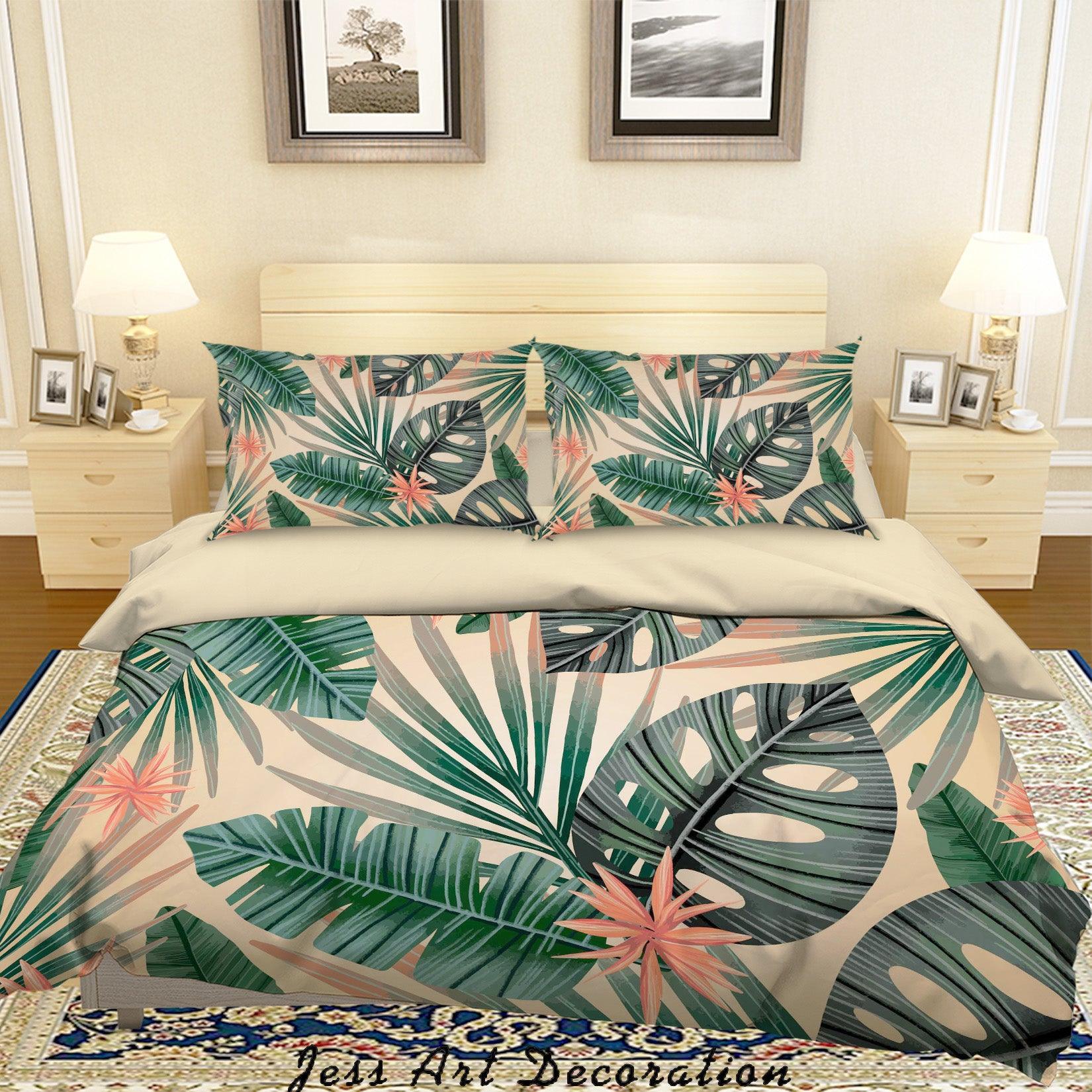 3D Green Tropical Leaves Quilt Cover Set Bedding Set Duvet Cover Pillowcases SF77- Jess Art Decoration