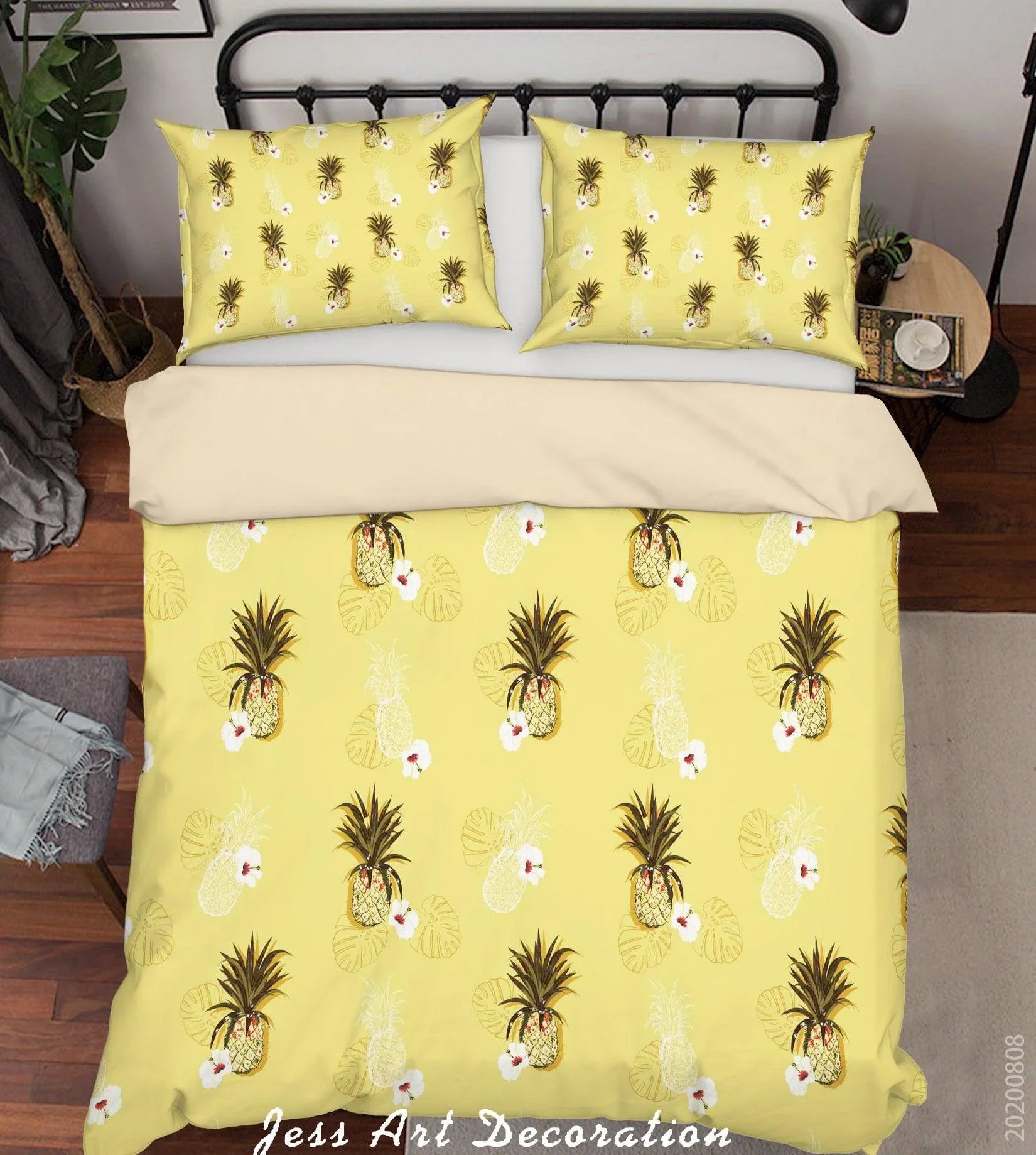 3D Hand Drawn Pineapple Fruity Yellow Quilt Cover Set Bedding Set Duvet Cover Pillowcases LXL- Jess Art Decoration