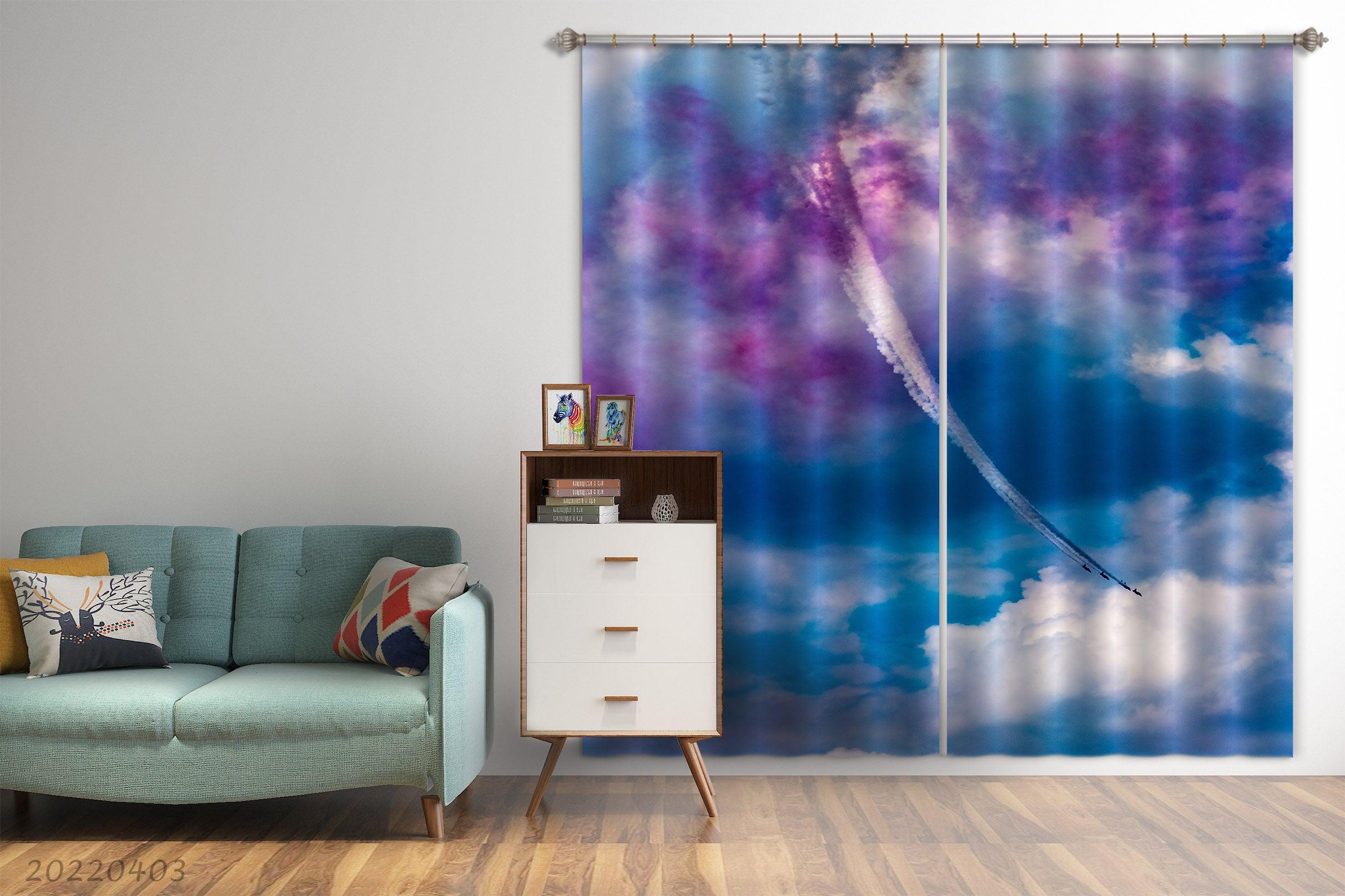 3D Abstract Blue Sky Clouds Curtains and Drapes GD 3227- Jess Art Decoration
