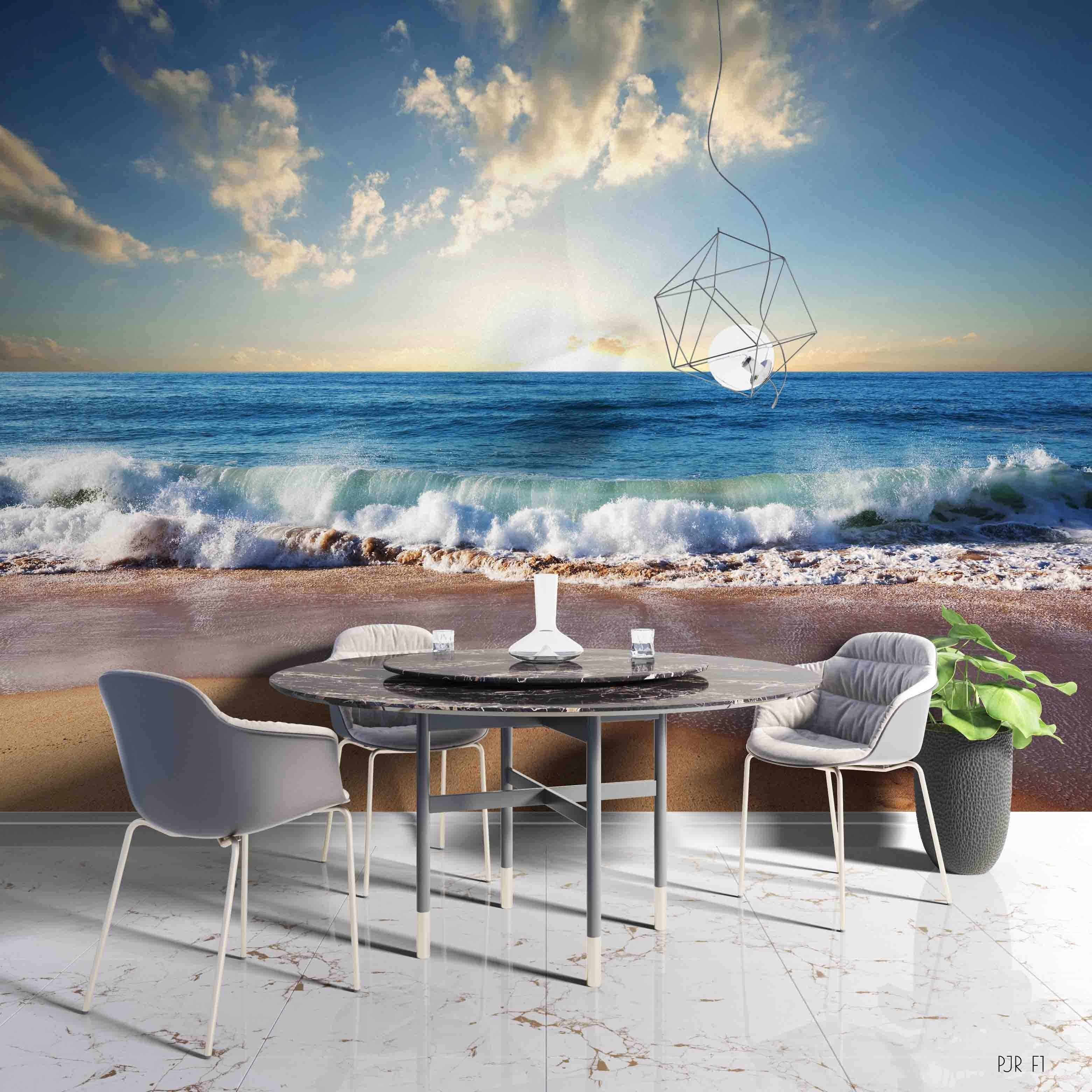 3D Seaside Sunset Waves sunset ocean wave landscape wall mural wallpaper for bedroom - view 3
