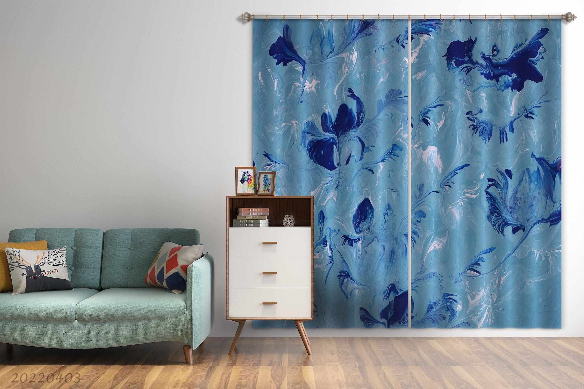 3D Abstract Blue Texture Pattern Curtains and Drapes GD 3198- Jess Art Decoration
