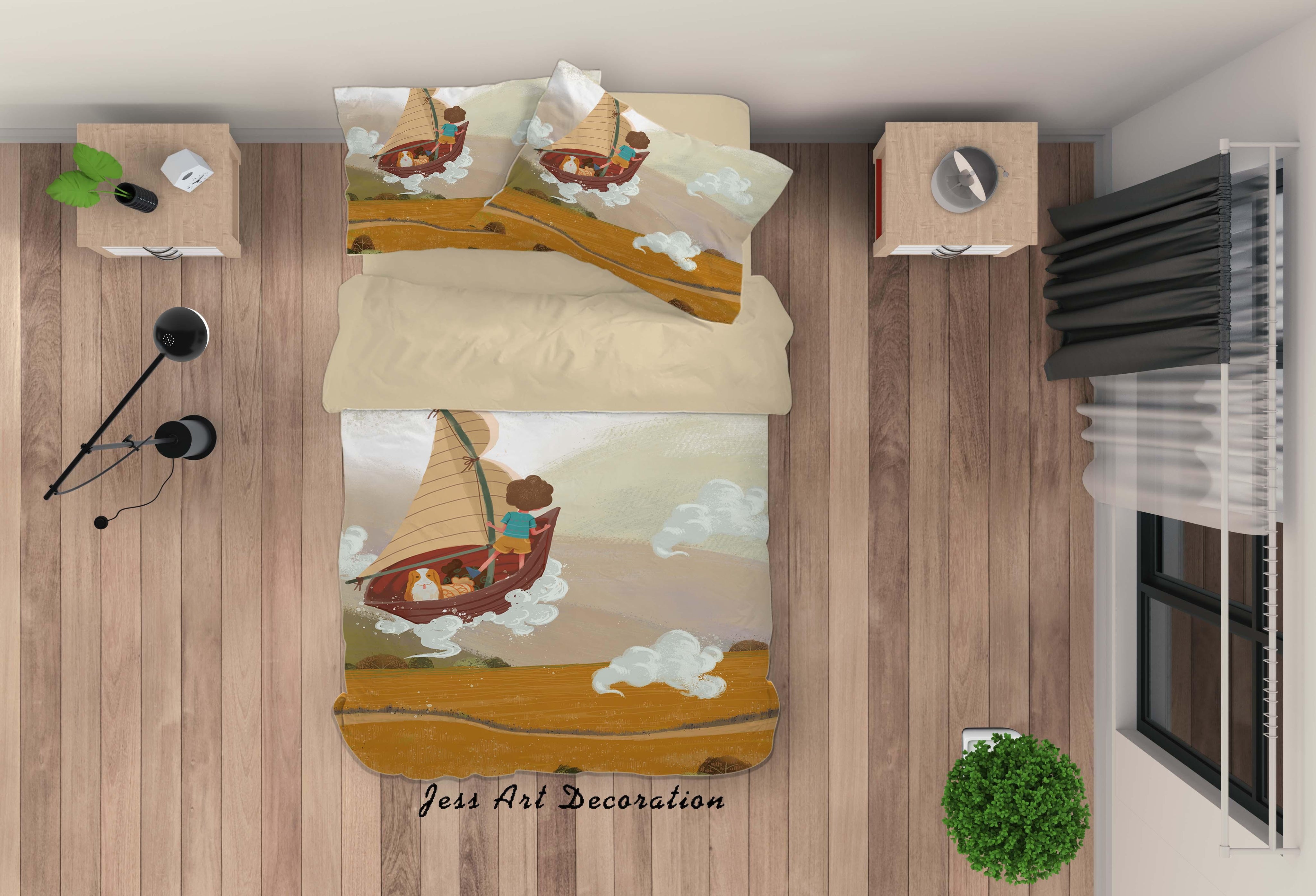 3D Wheat Field Boat Painting Quilt Cover Set Bedding Set Duvet Cover Pillowcases A408 LQH- Jess Art Decoration