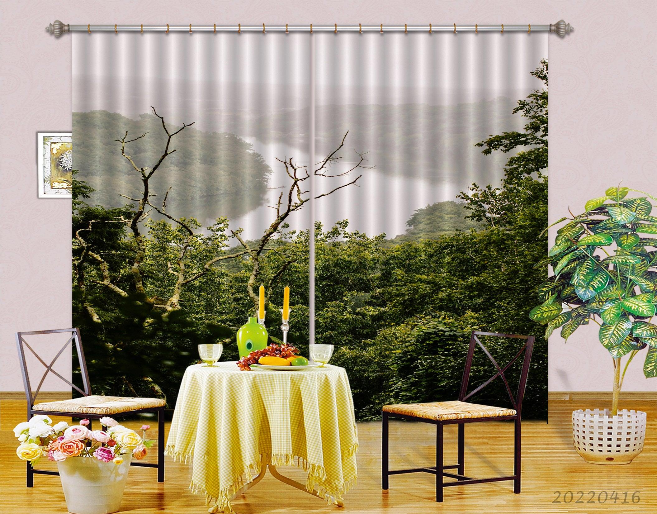 3D Landscape River Mountain Forest Green Trees Curtains and Drapes GD 4328- Jess Art Decoration