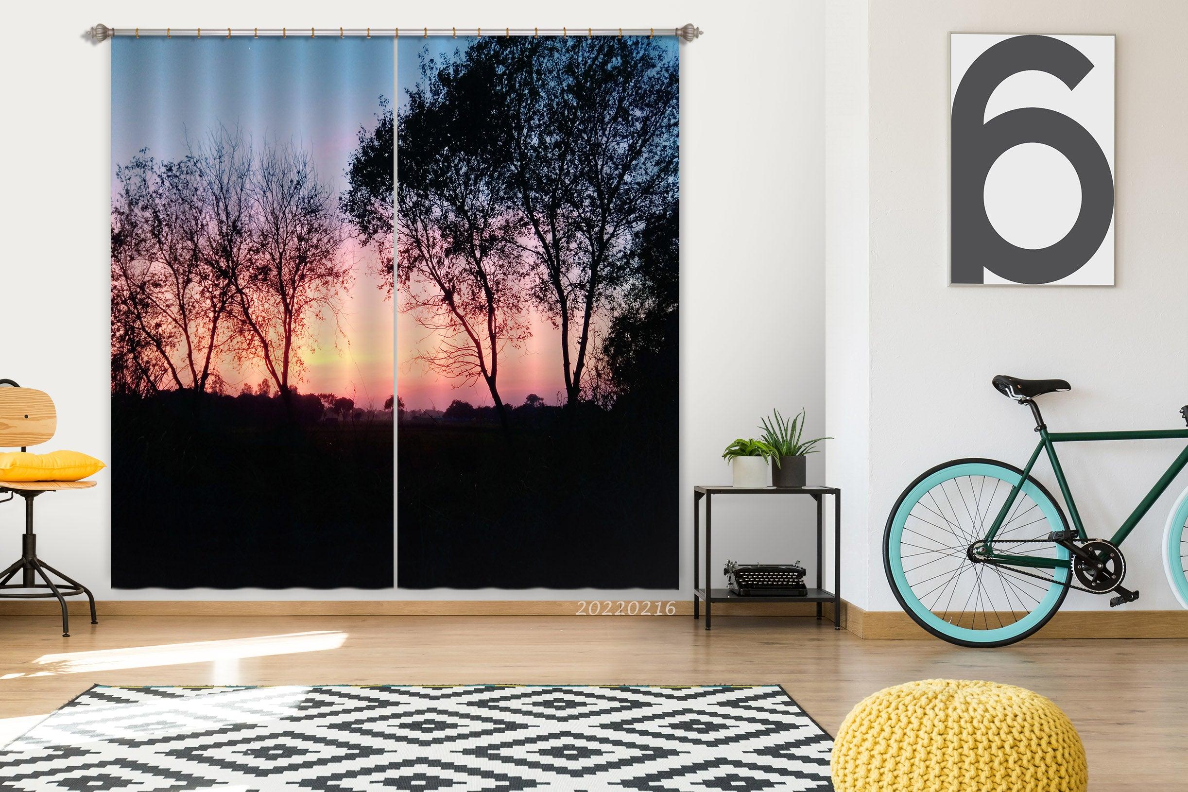 3D Woods Sunrise Scenery Curtains and Drapes GD 1969- Jess Art Decoration