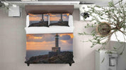 3D Landscape Sunset Sky Sea Lighthouse Stone Quilt Cover Set Bedding Set Duvet Cover Pillowcases LXL- Jess Art Decoration