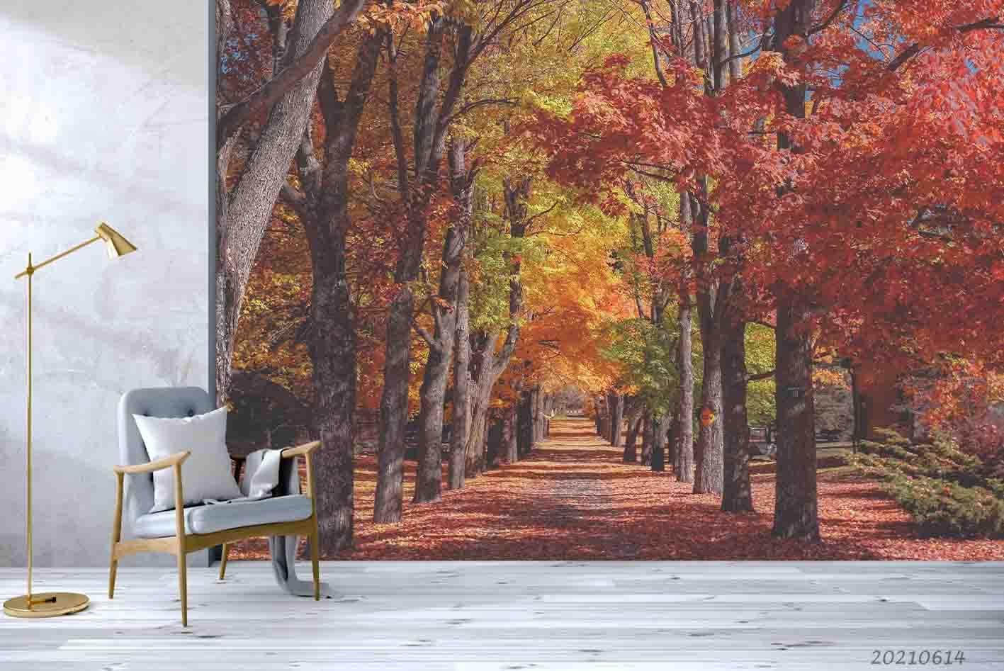 3D Red Maple Woods Rural Park Wall Mural Wallpaper SWW2335- Jess Art Decoration