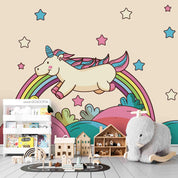 3D Cartoon Rainbow Unicorn Pink Star Wall Mural Wallpaper LXL 182- Jess Art Decoration
