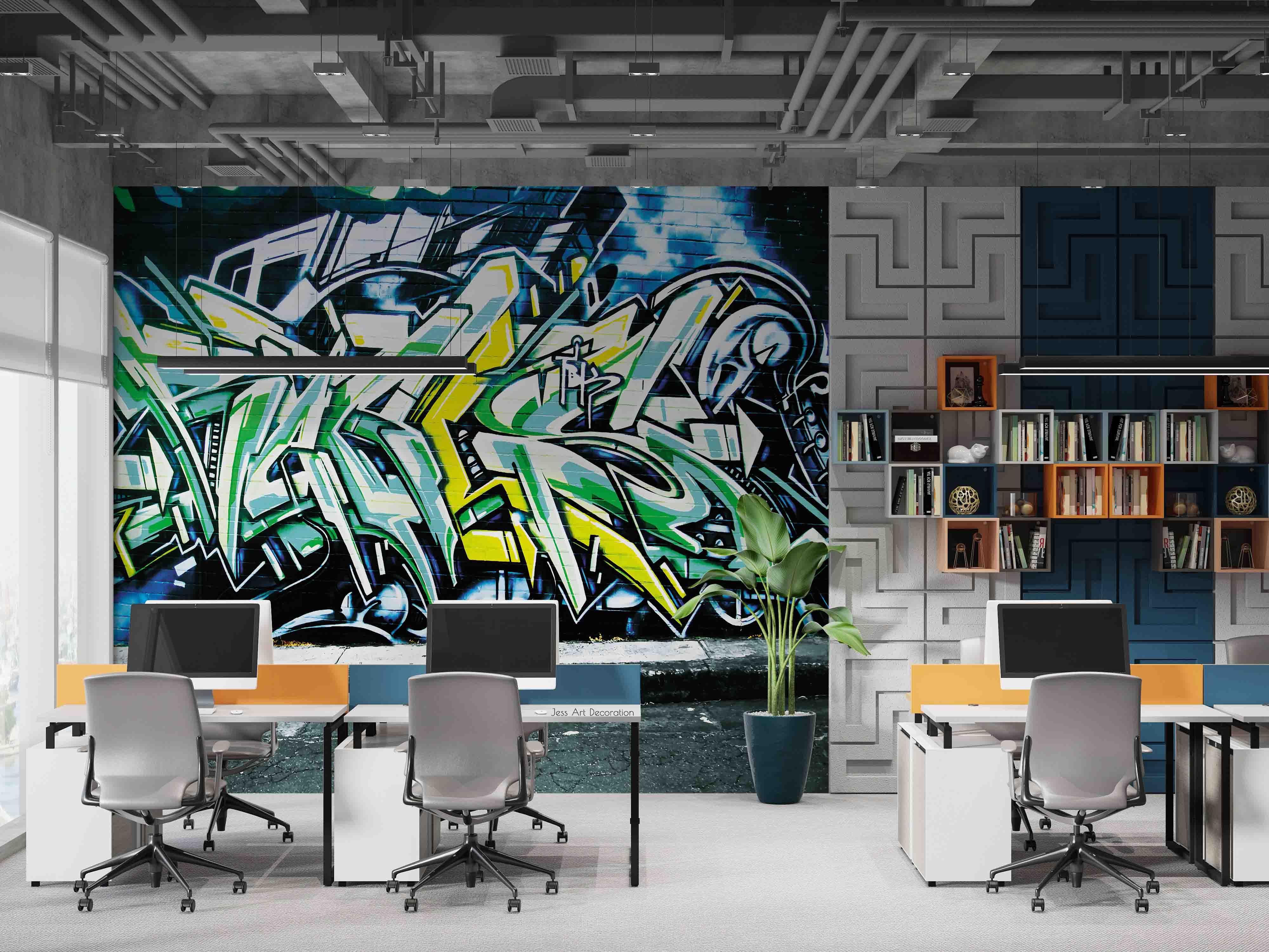 3D Graffiti Green Alphabet Wall Mural Wallpaper GD 2870- Jess Art Decoration